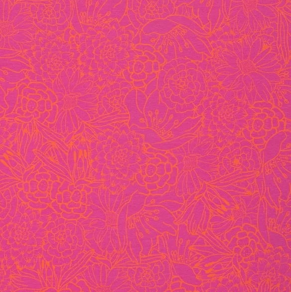 Tricot fuchsia met oranje bloemen