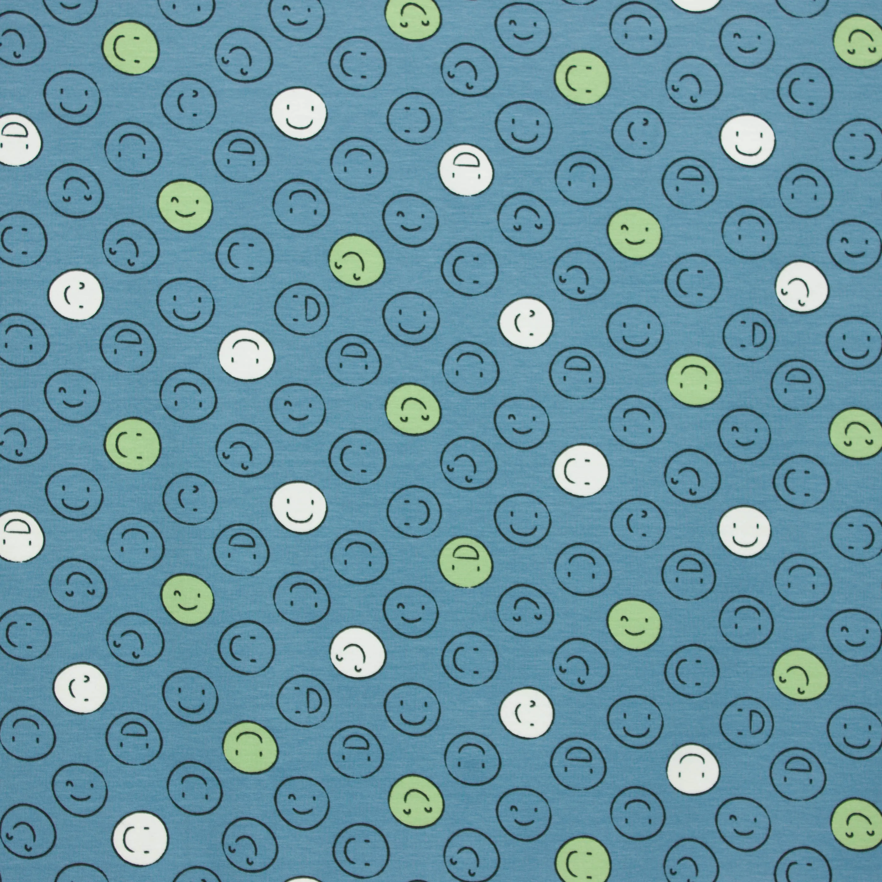Tricot blauw met blije emoji's  - glow in the dark  Poppy