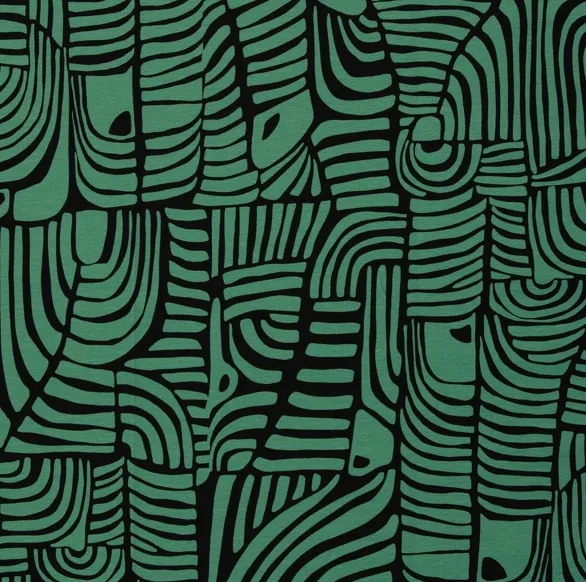 Tricot groen met abstract patroon