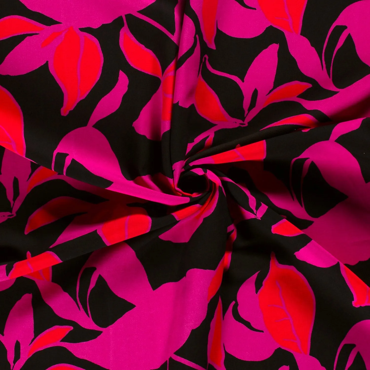 Viscose Twill Stof Bloemen Rood - My Image