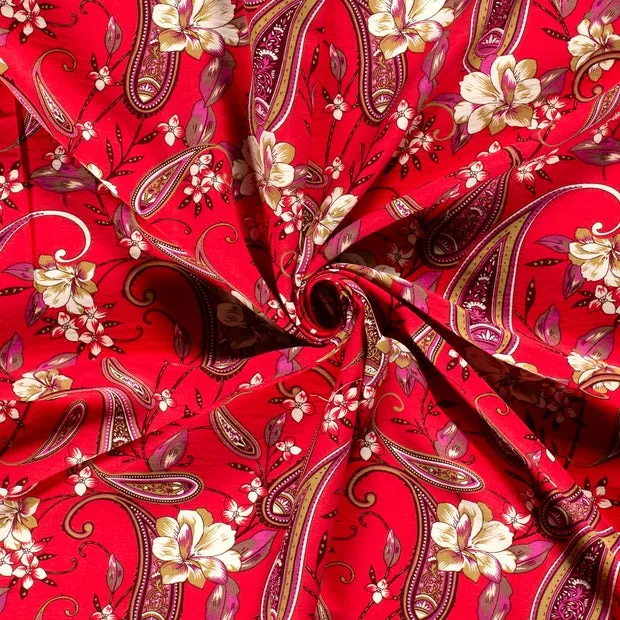 Viscose twill stone washed paisley rood - My Image
