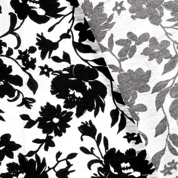 Viscose nylon crêpe stof bloemen wit - My Image