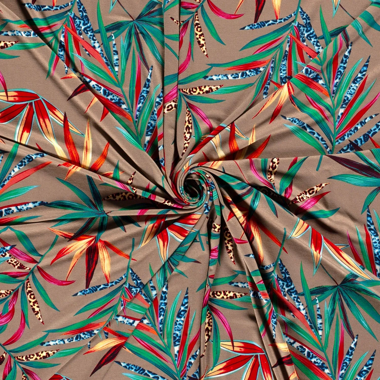 Viscose jersey stof bloemen taupe grijs  - My Image