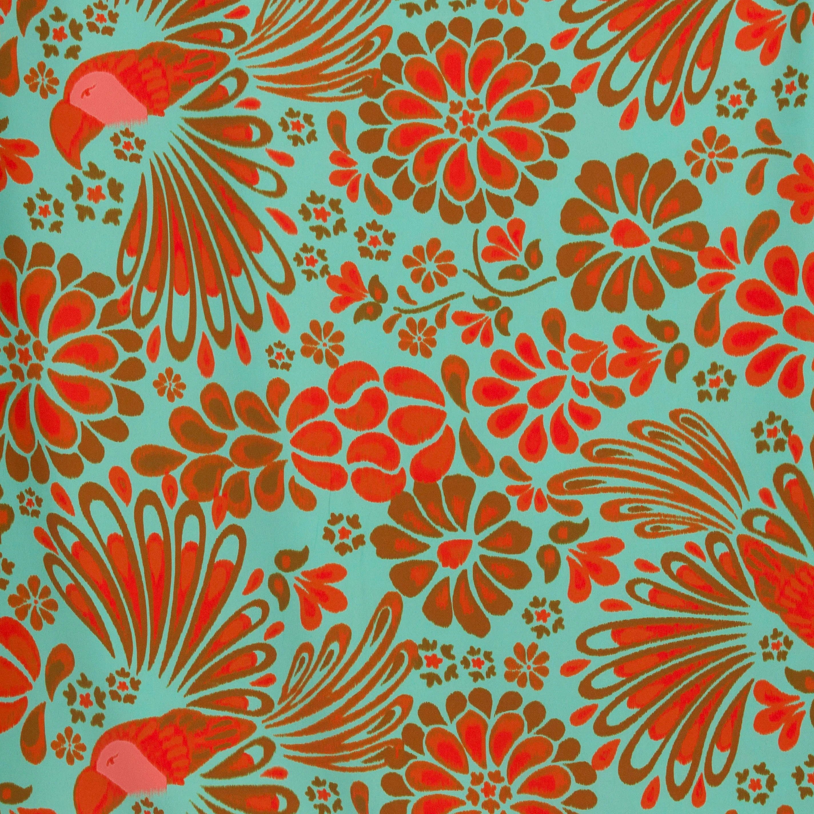 Polyester turquoise met oranje bloemen print - A La Ville