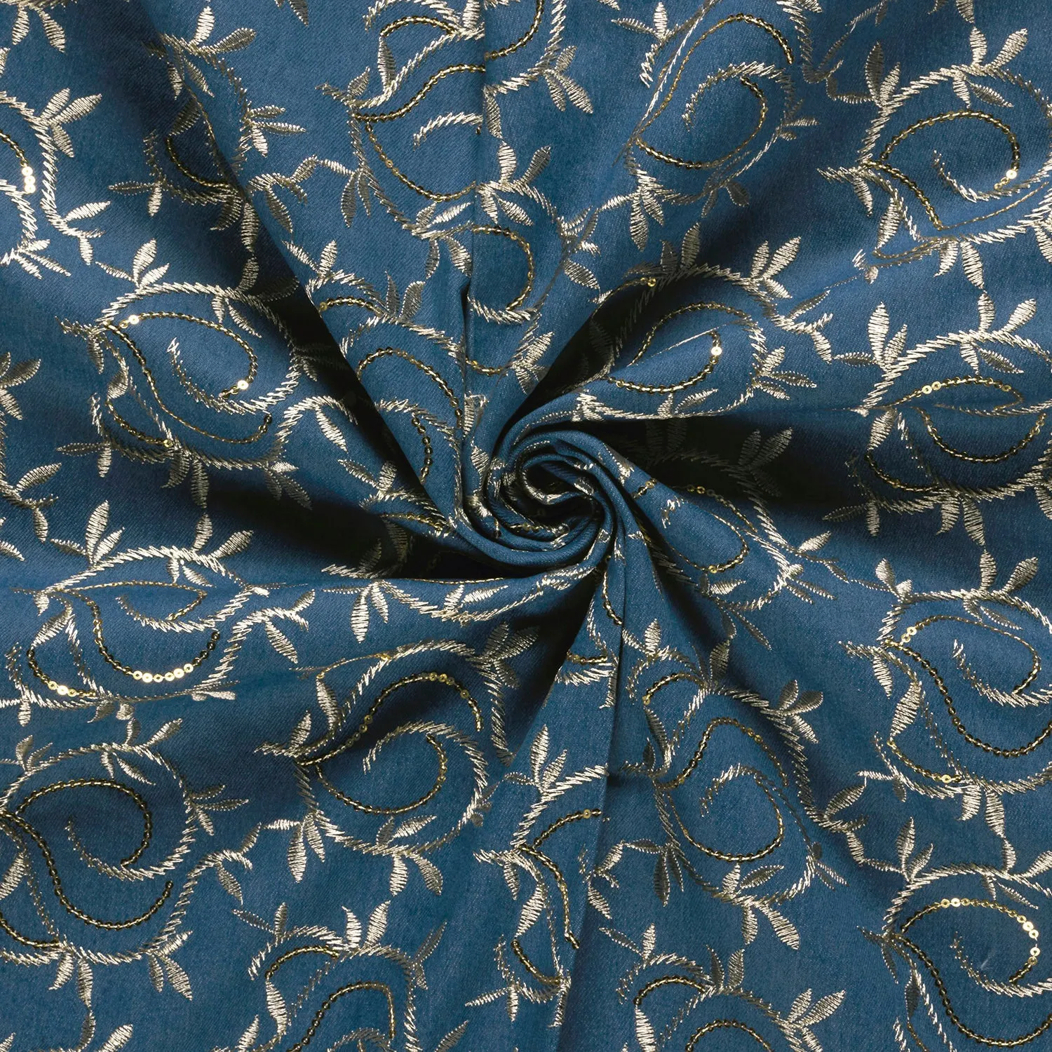 Denim stof bladeren indigo - My Image