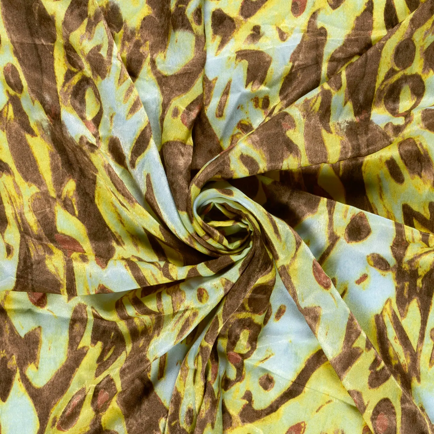 Satin velvet stof bedrukt abstract botergeel - My Image
