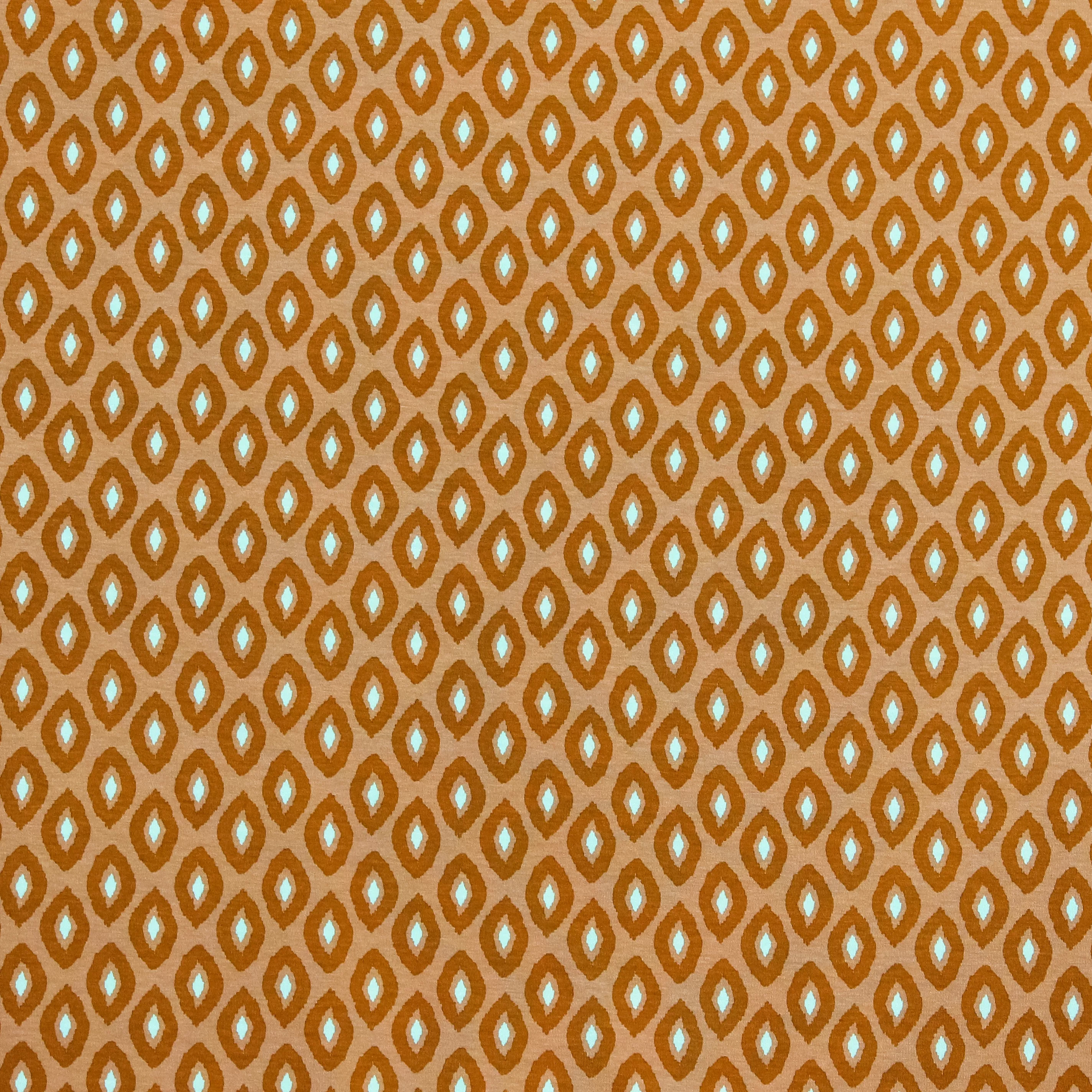 Bruine viscose tricot met retro patroon