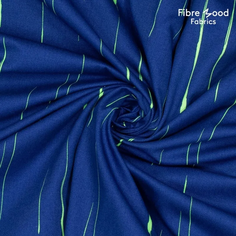 Denim donkerblauw met neon groene lijnen - Fibre Mood