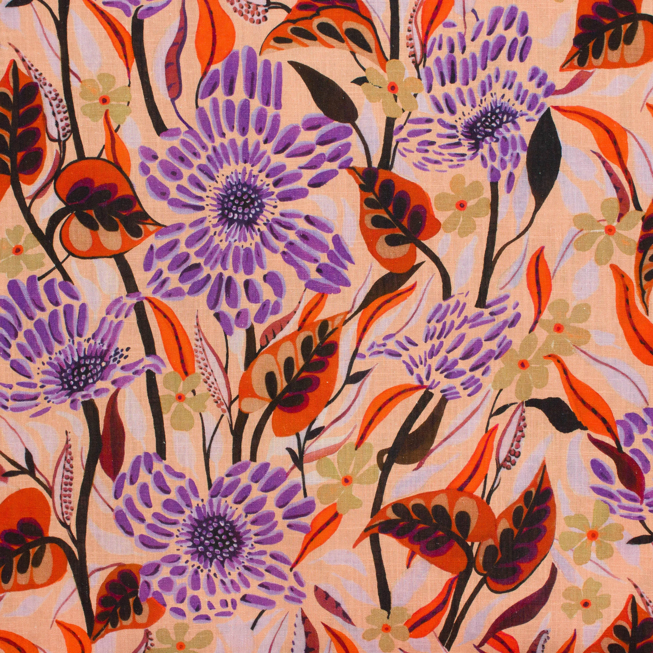 Viscose linnen oranje met bloemen - A La Ville