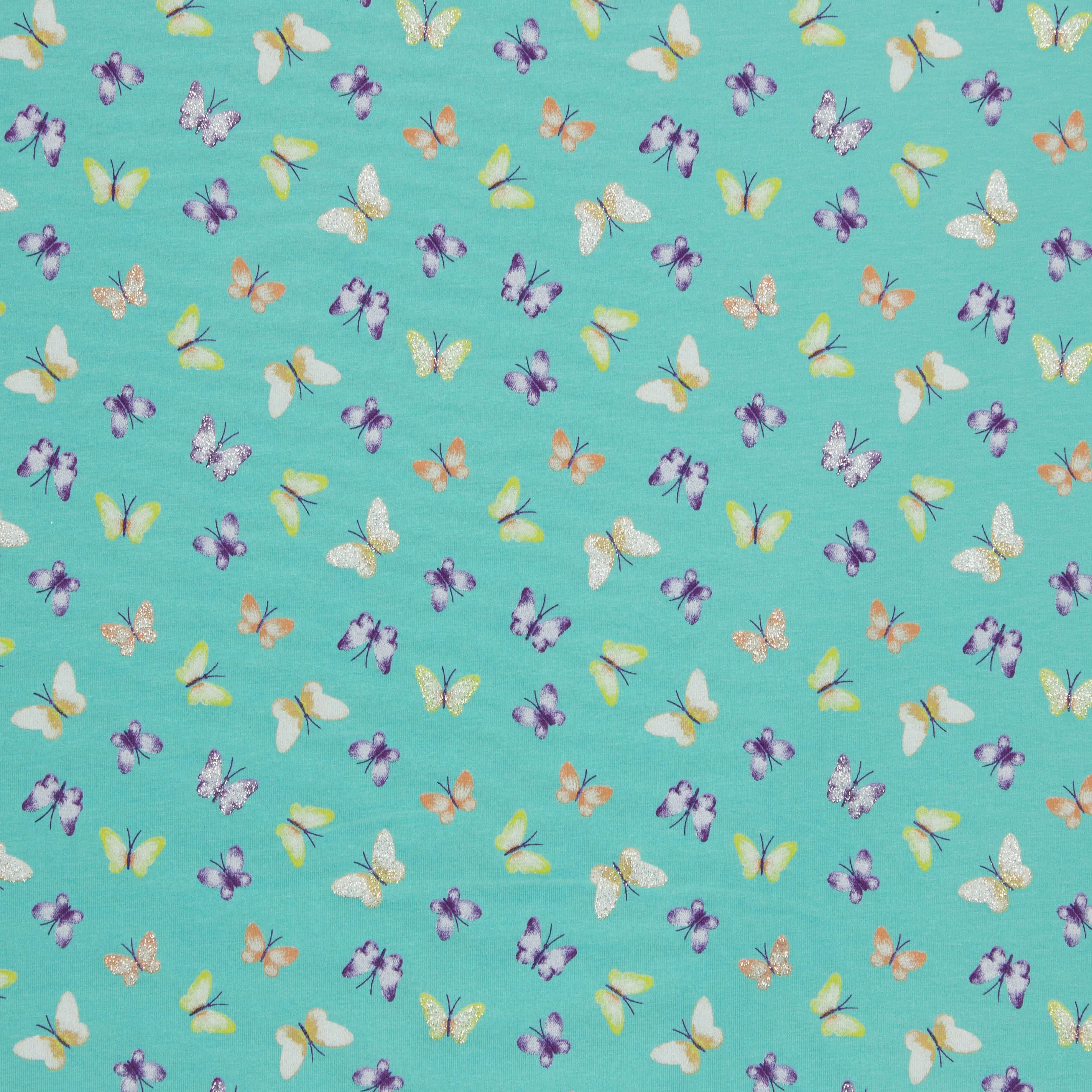 Tricot blauw met vlinders en glinstering