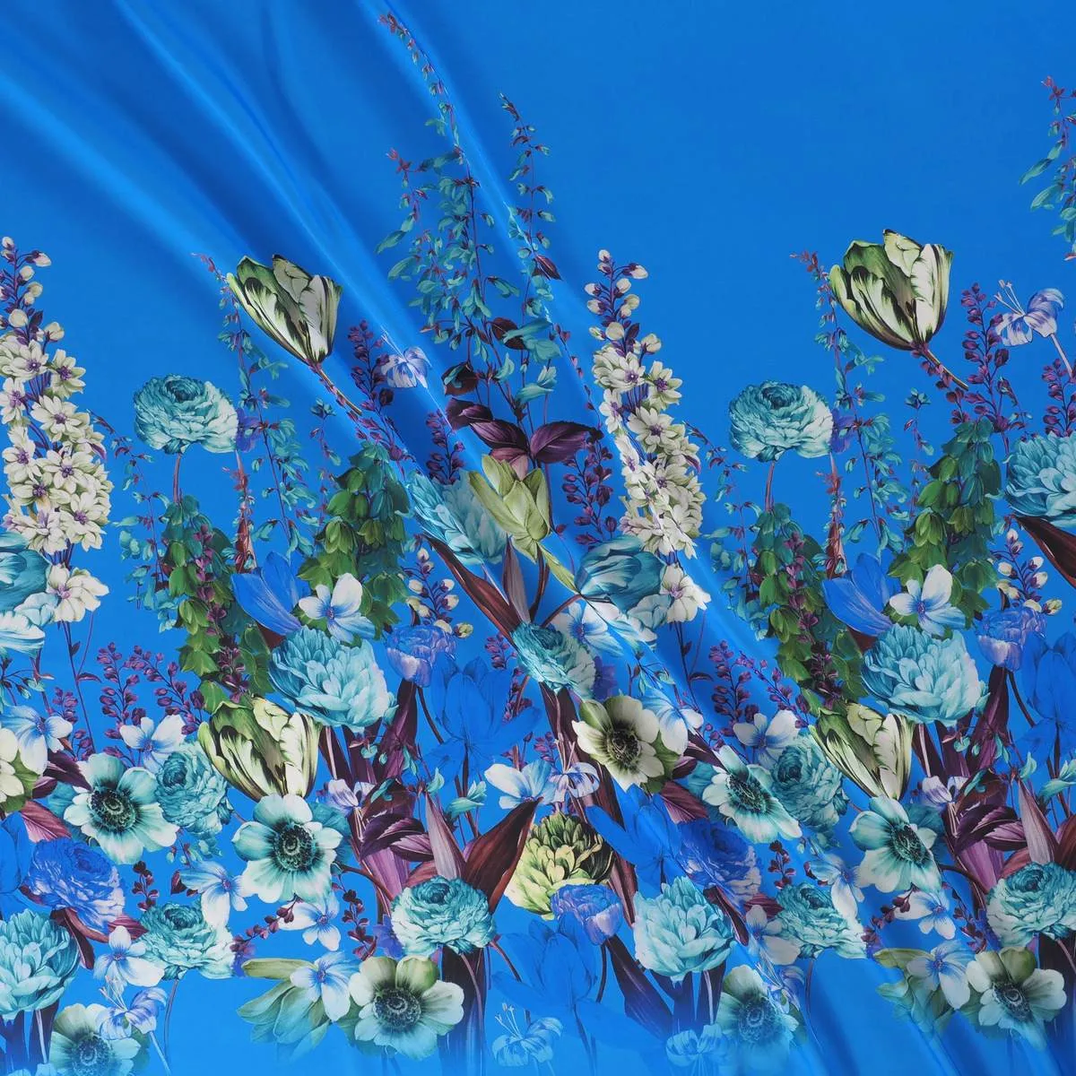 Paneel gerecycleerd polyester blauw met bloemenprint