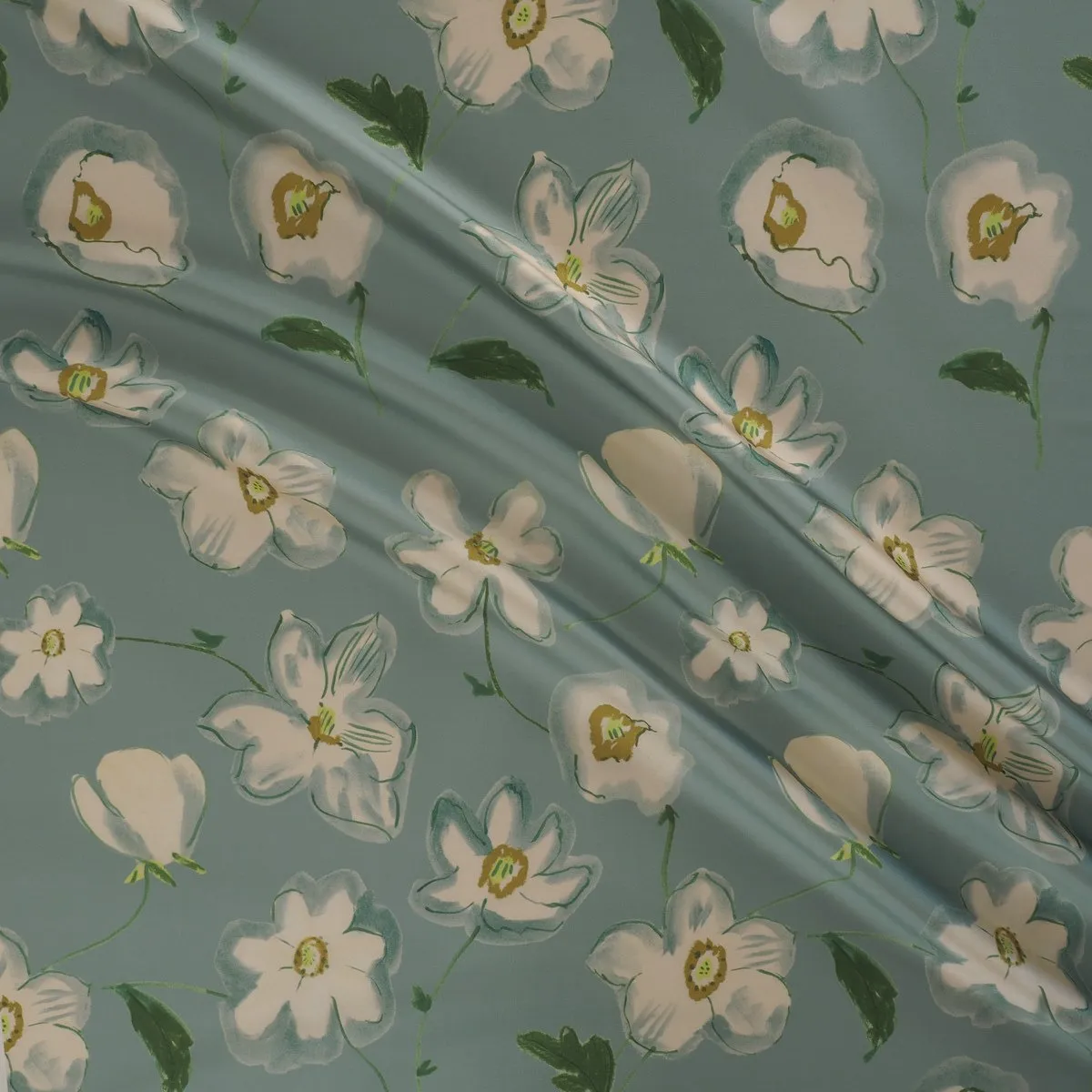 Polyester blauw met bloemenprint - Lorré