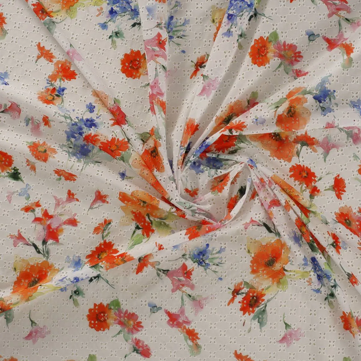 Broderie wit met bloemenprint - Lorré
