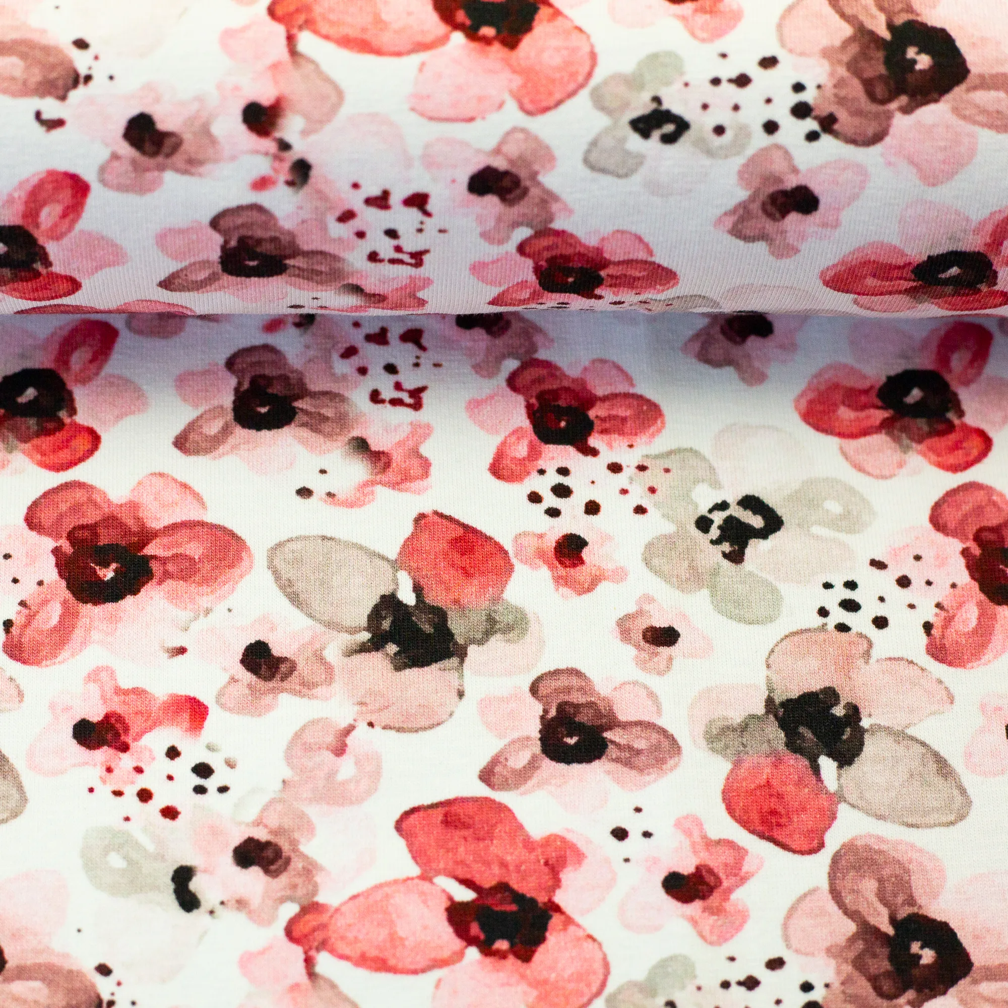 Tricot wit met roze bloemen