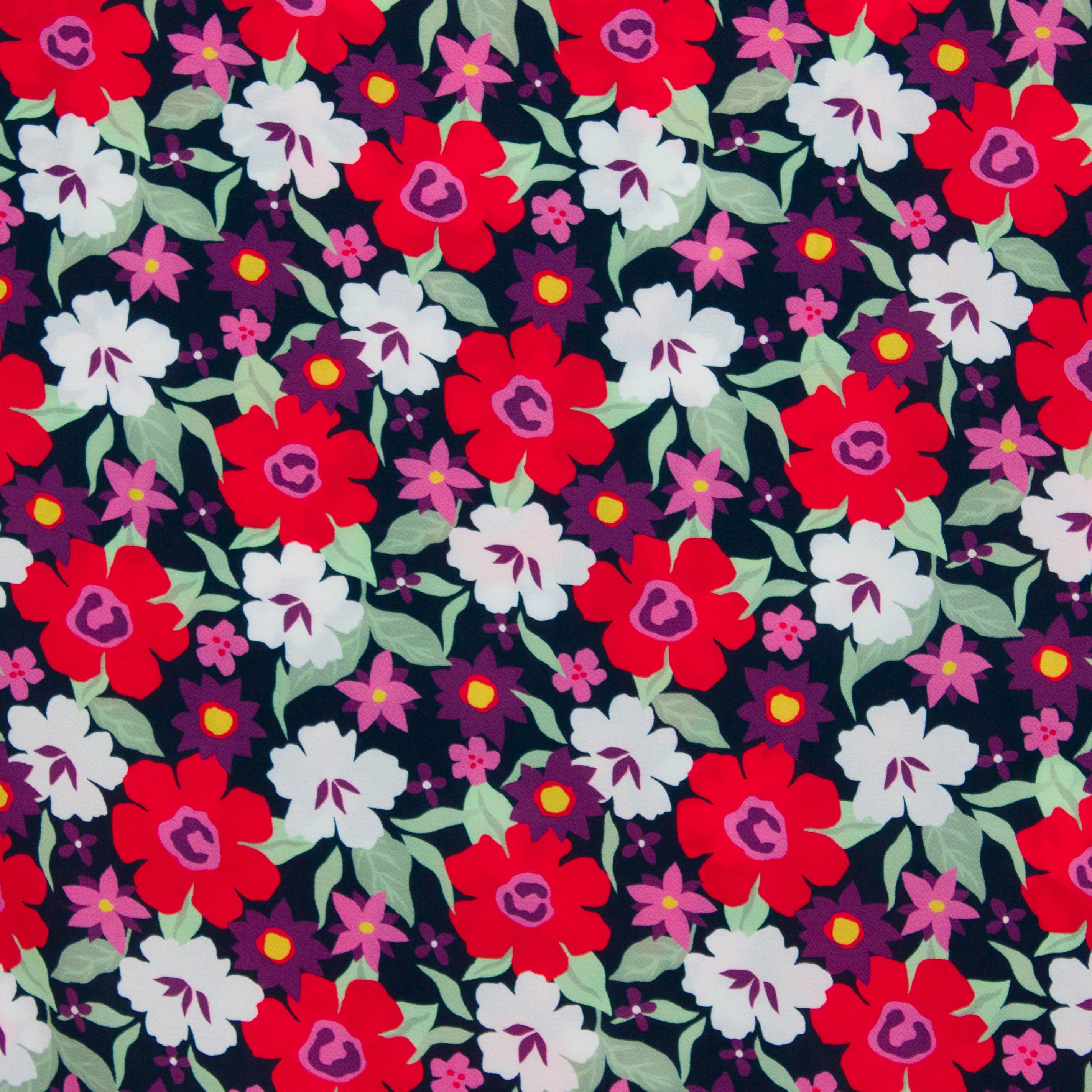 Polyester crêpe zwart met bloemen