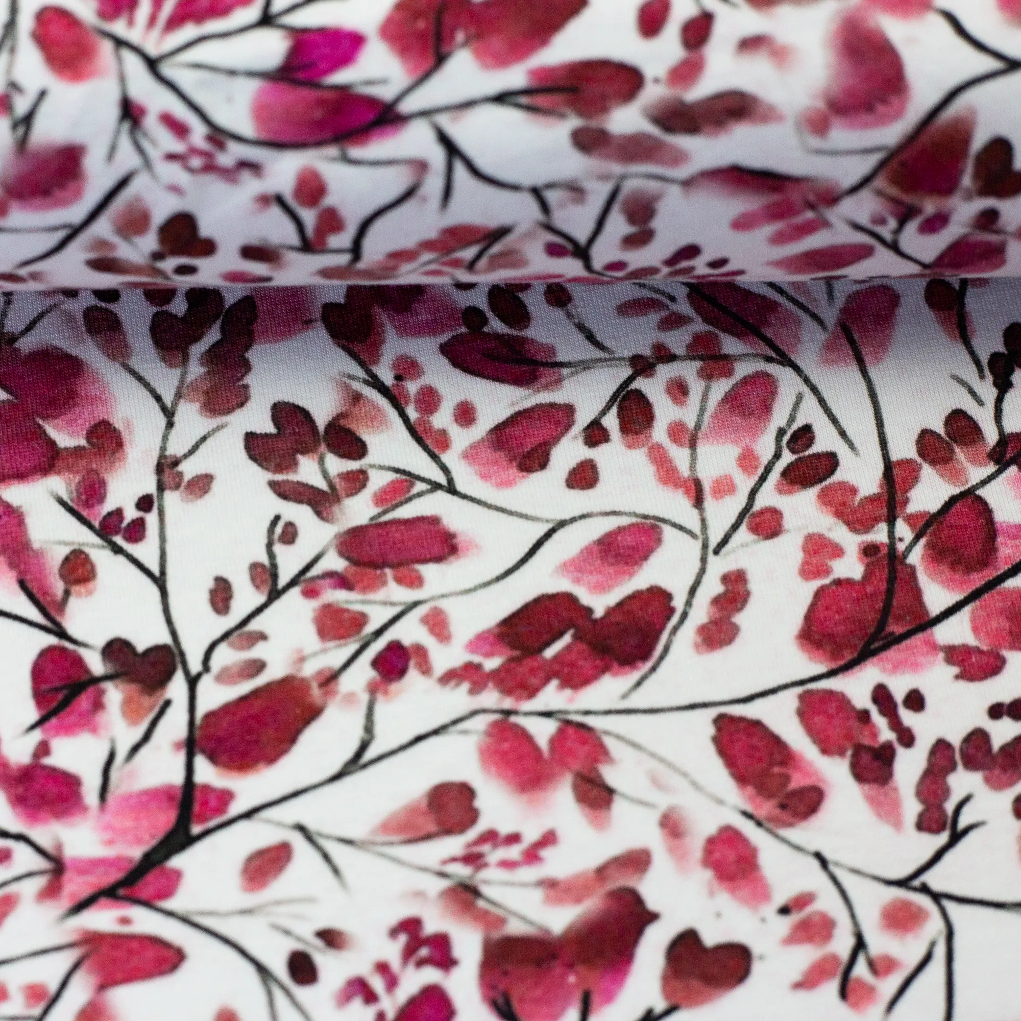 Tricot wit met roze bloemen 'Madrid'