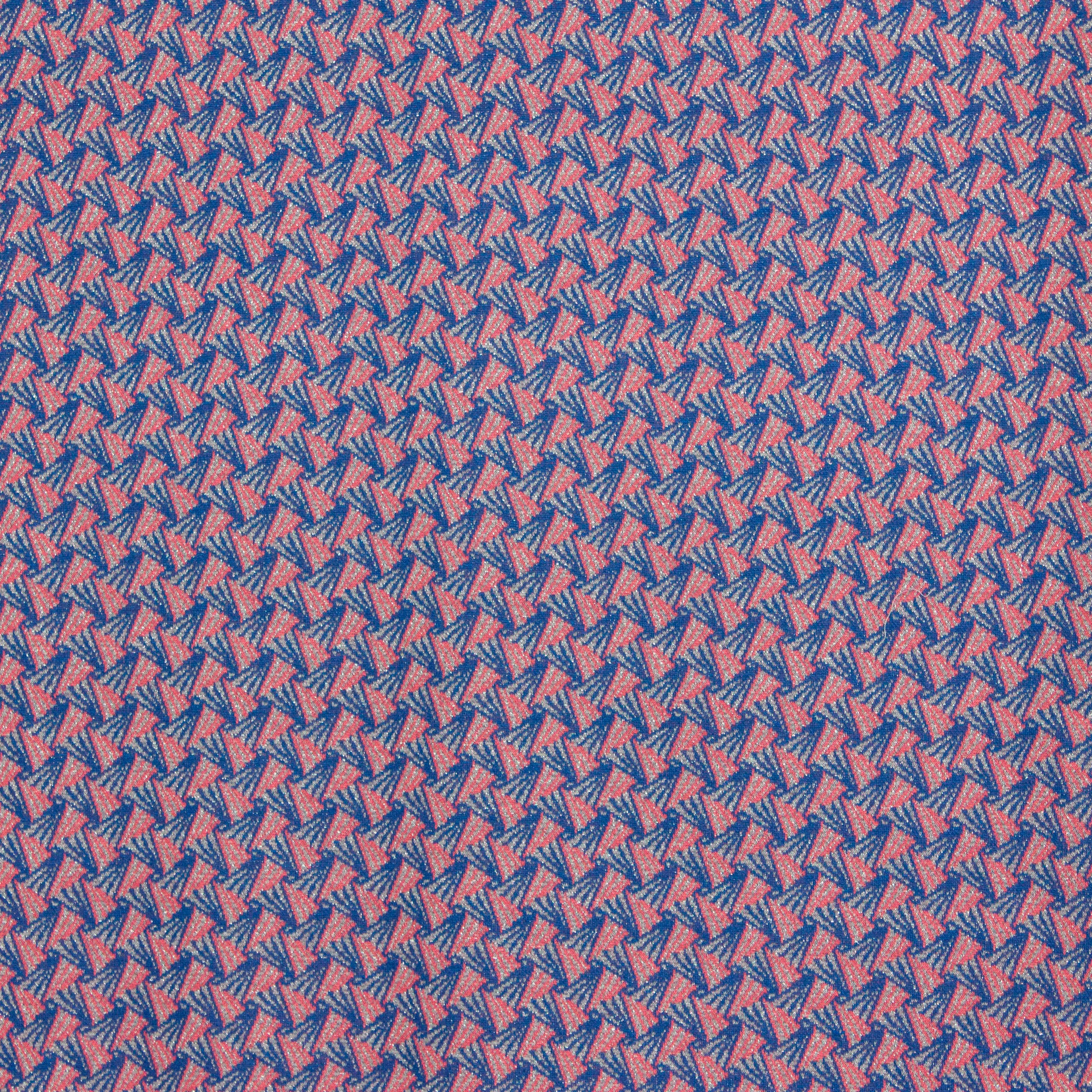Viscose jacquard blauw met geometrische driehoeken met lurexdraad