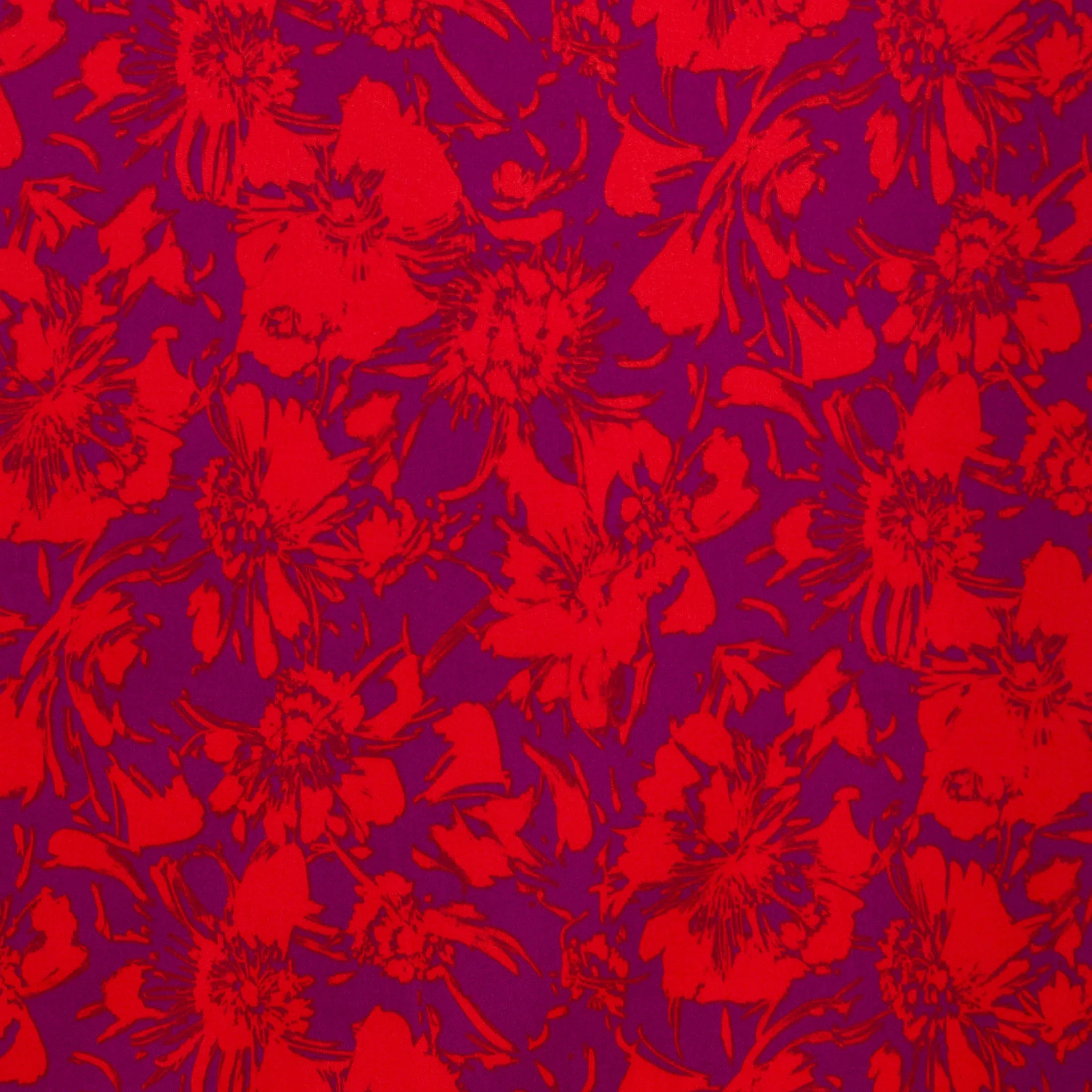 Viscose stretch paars met rode bloemen