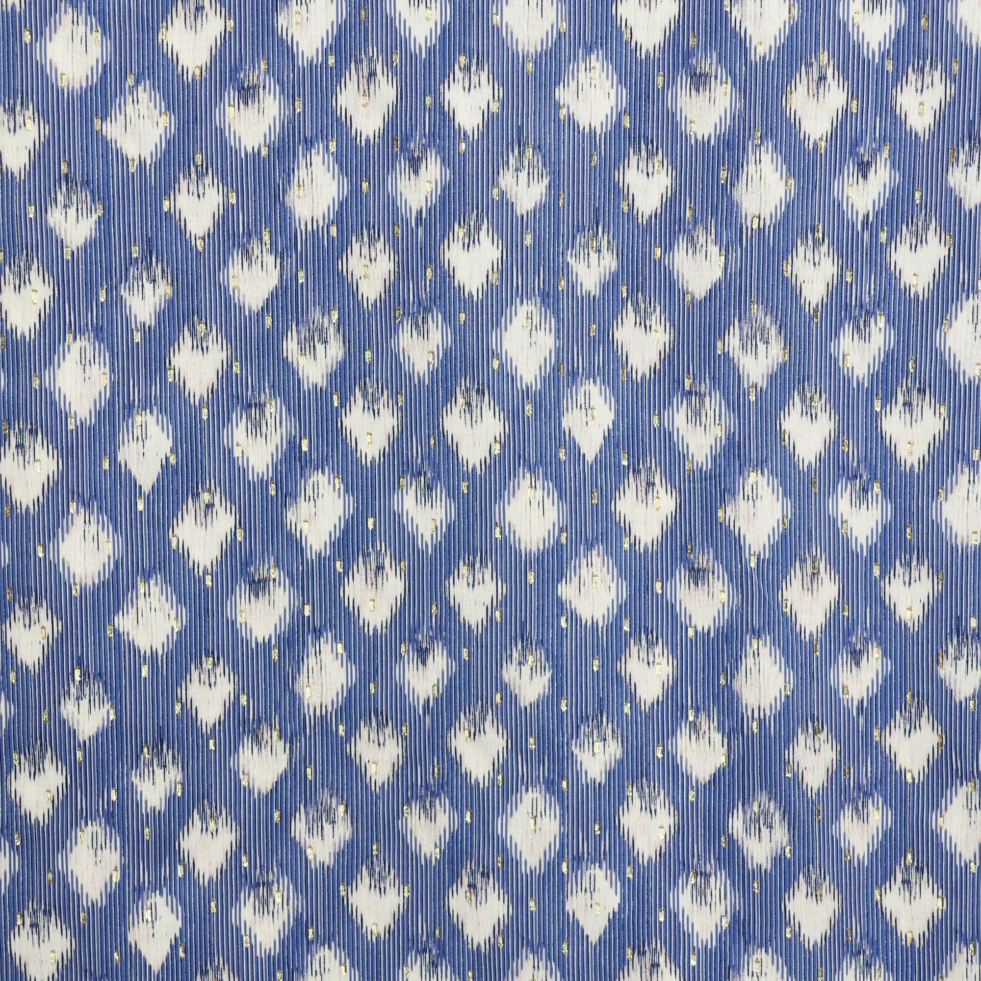 Viscose met blauwe print en gouden stipjes
