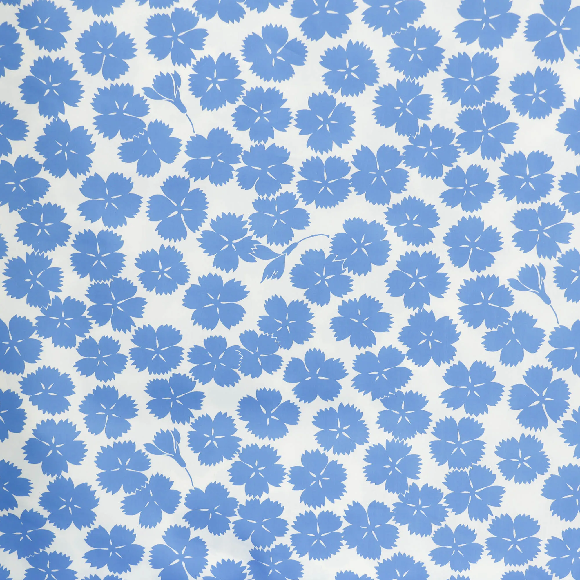 Katoen wit met blauwe bloemen print