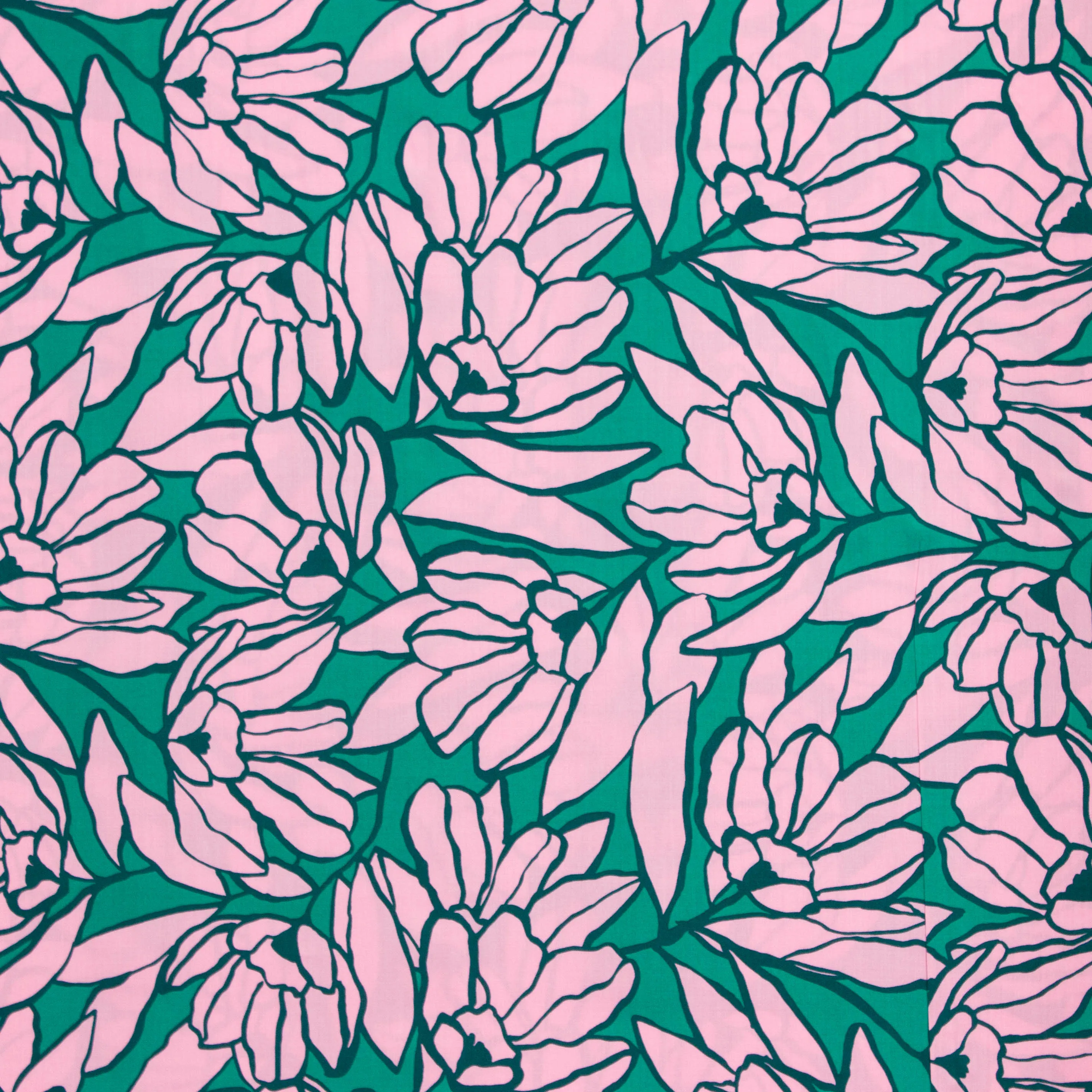 Lenzing Ecovero groen met roze bloemen - Nerida Hansen x Verhees Textiles