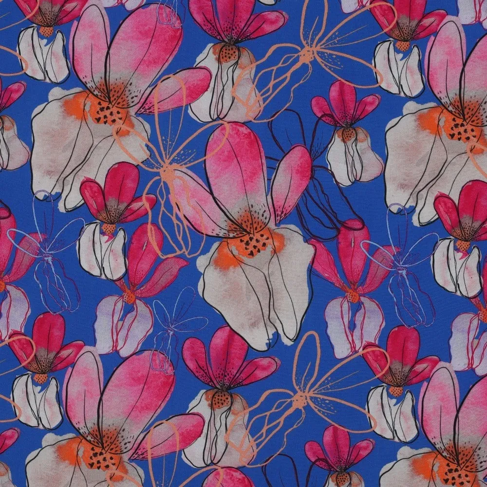 Lenzing Ecovero blauw met bloemen - Nerida Hansen x Verhees Textiles