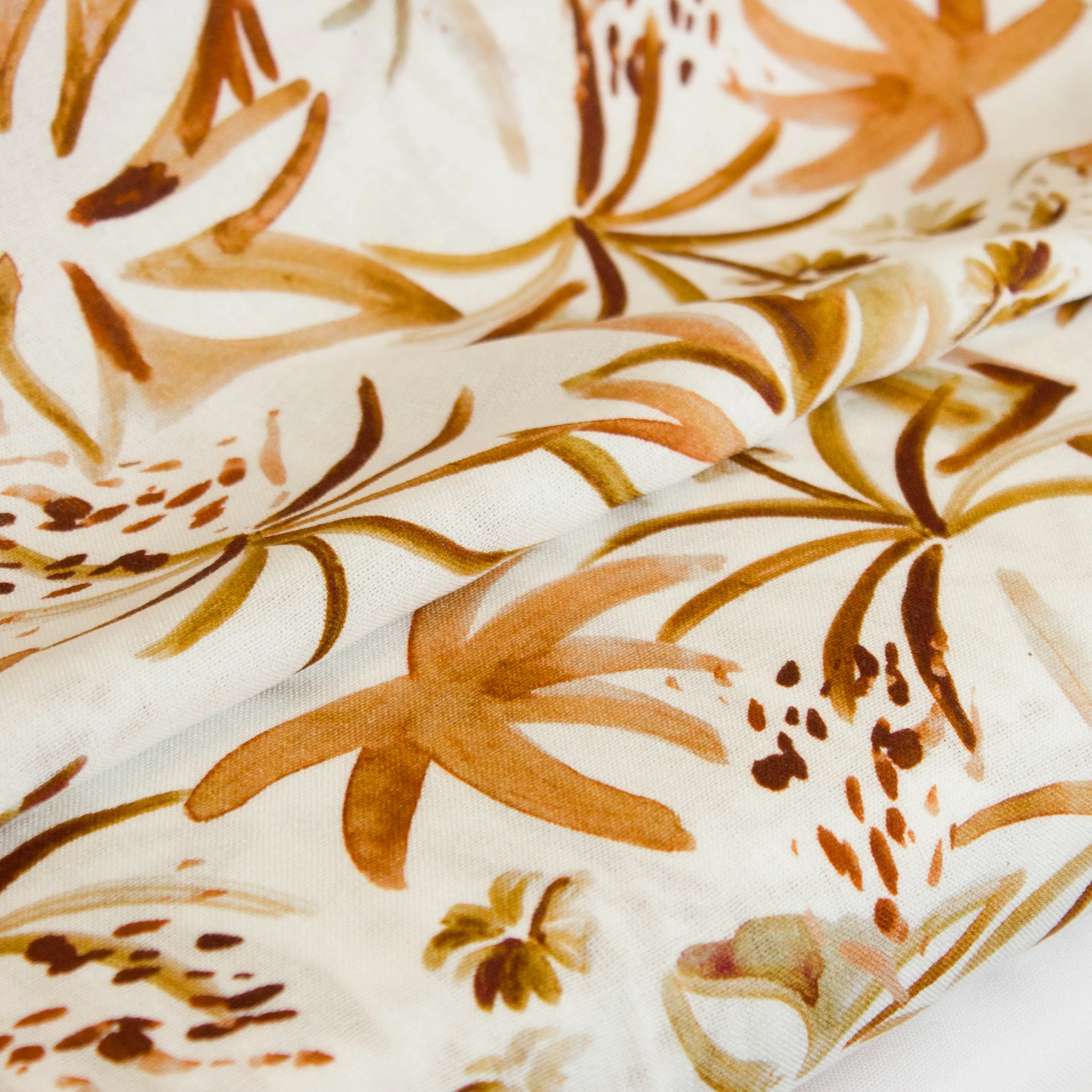 Linnen viscose ecru met bruine aquarel simpele bomen