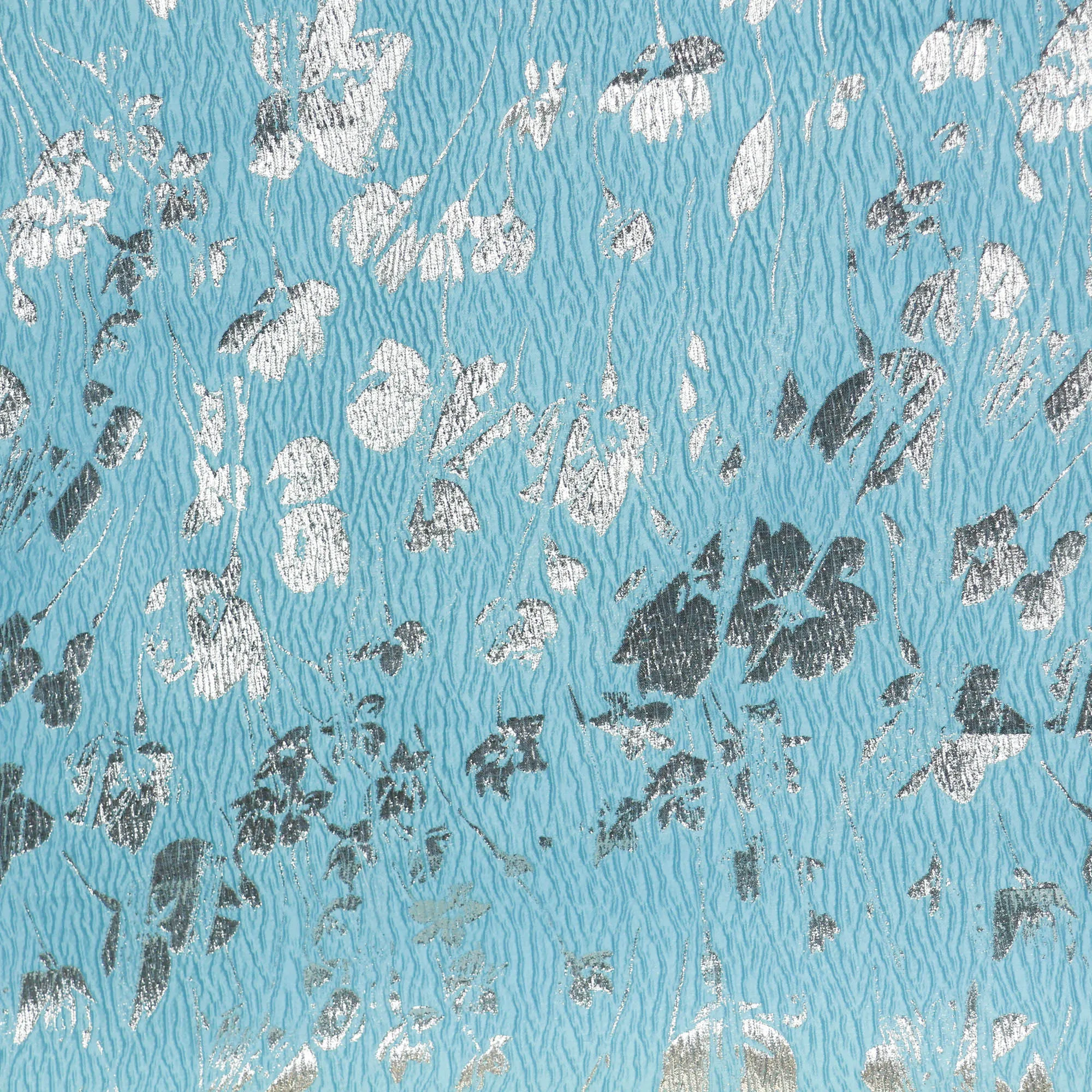 Jacquard reliëf blauw met zilveren bloemen