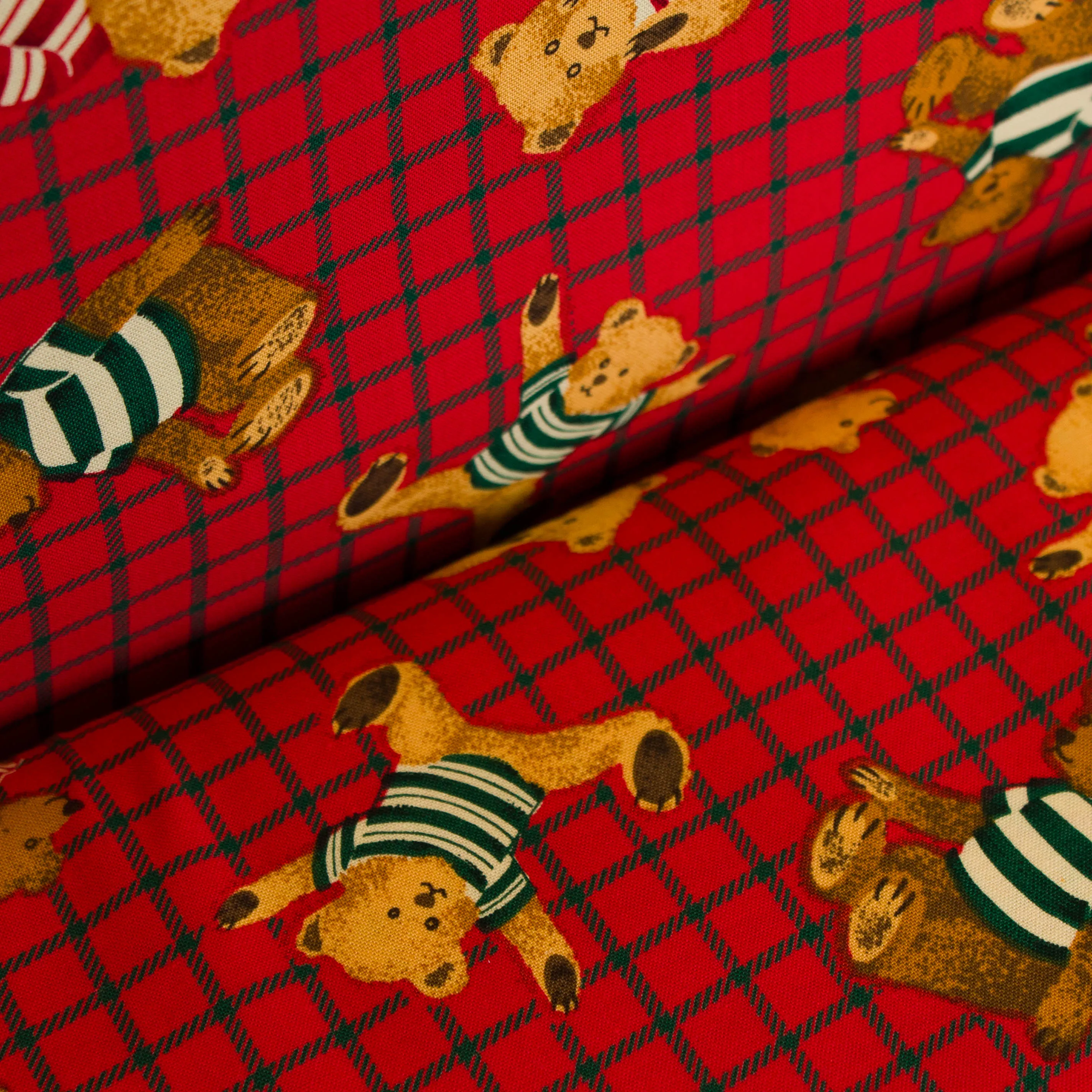 Katoen rood geruit met teddyberen