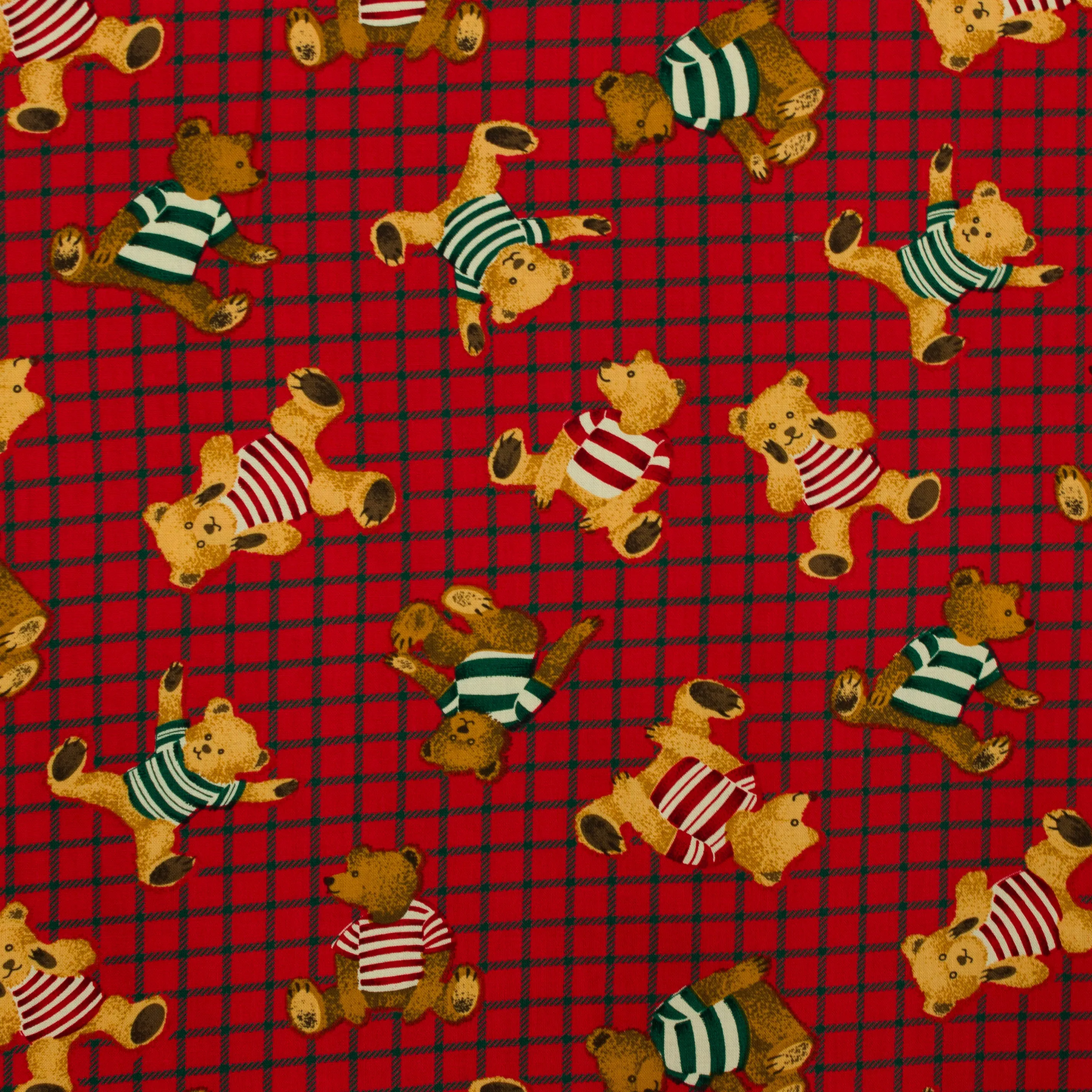 Katoen rood geruit met teddyberen