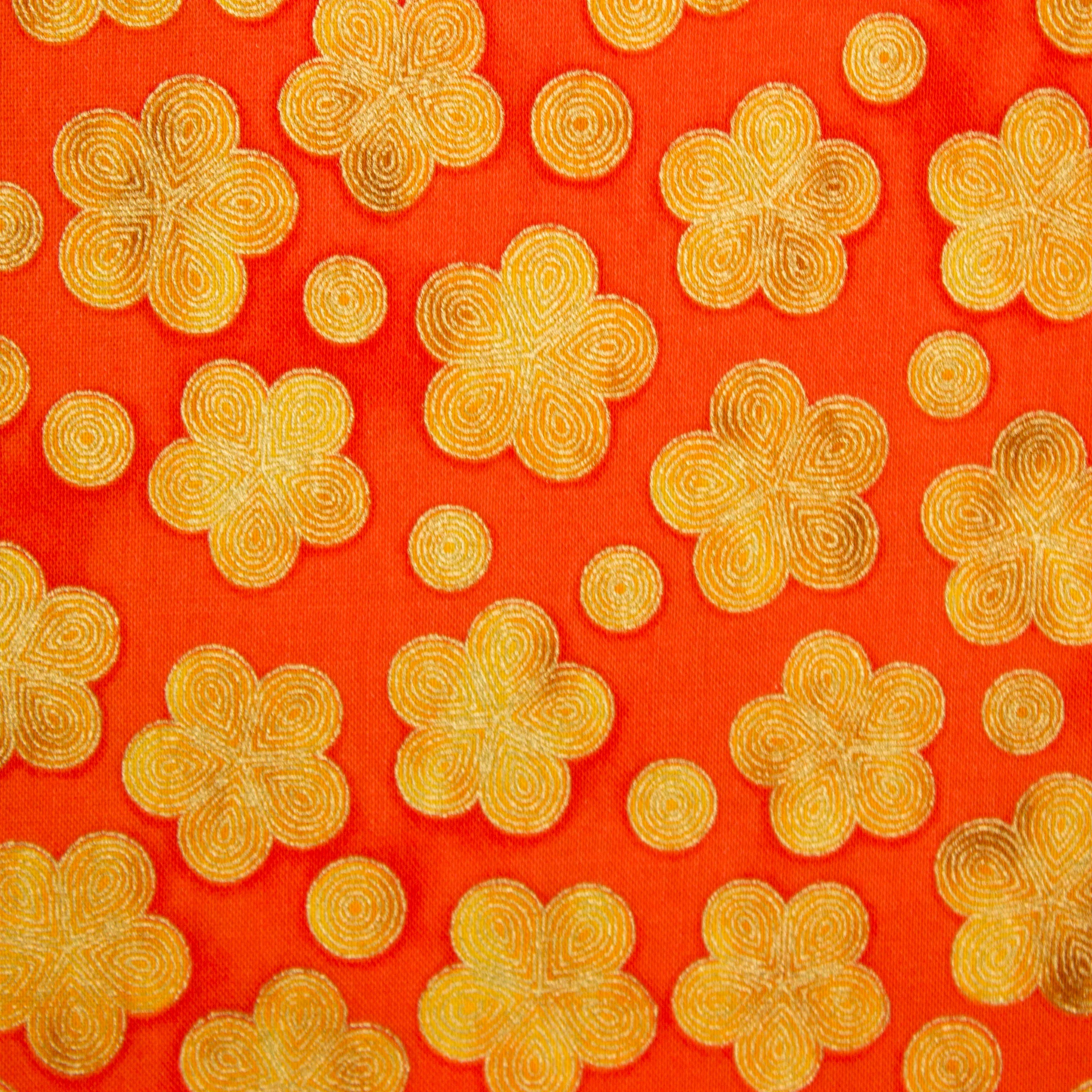 Katoen oranje met gouden bloemen
