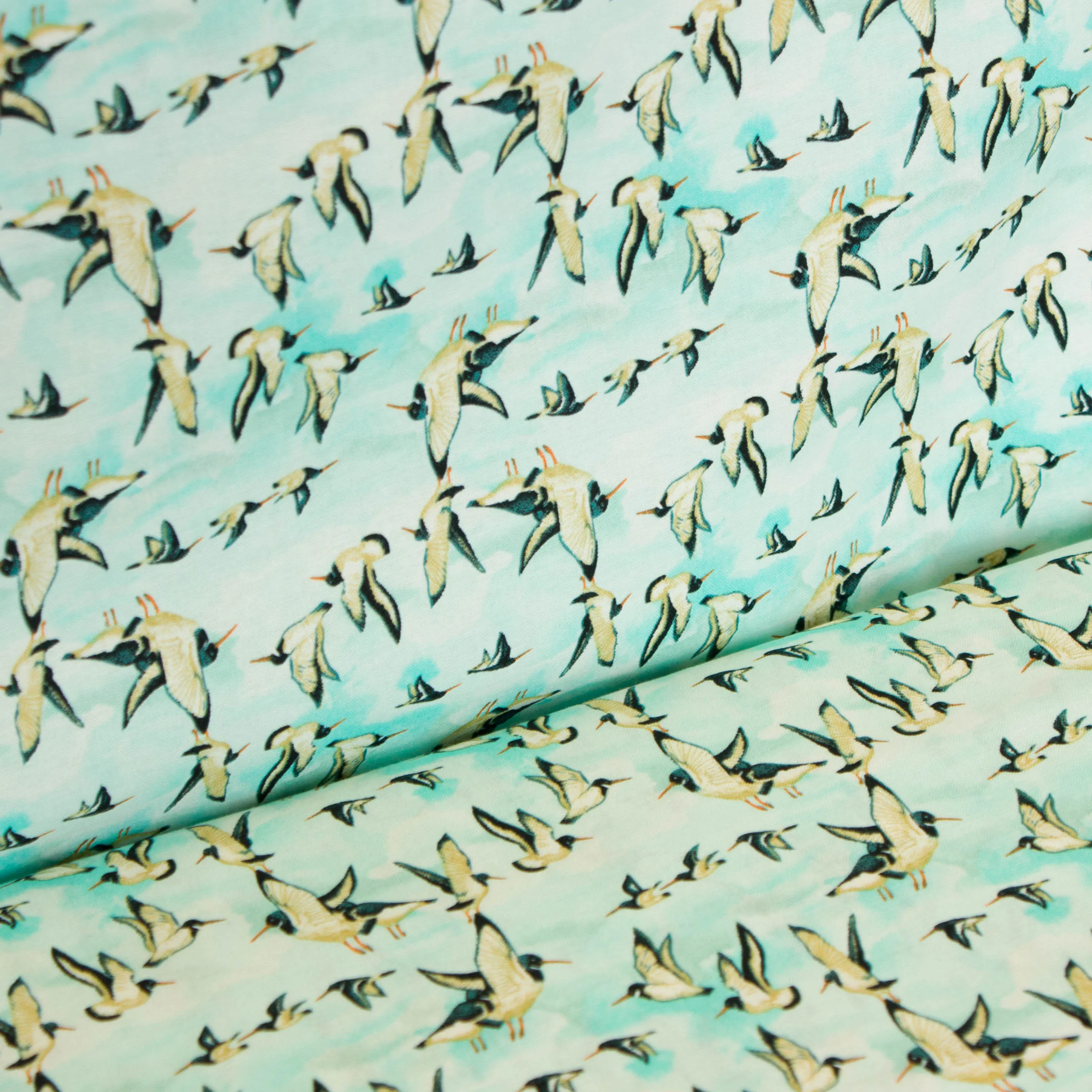 Katoen hemelsblauw met vogels