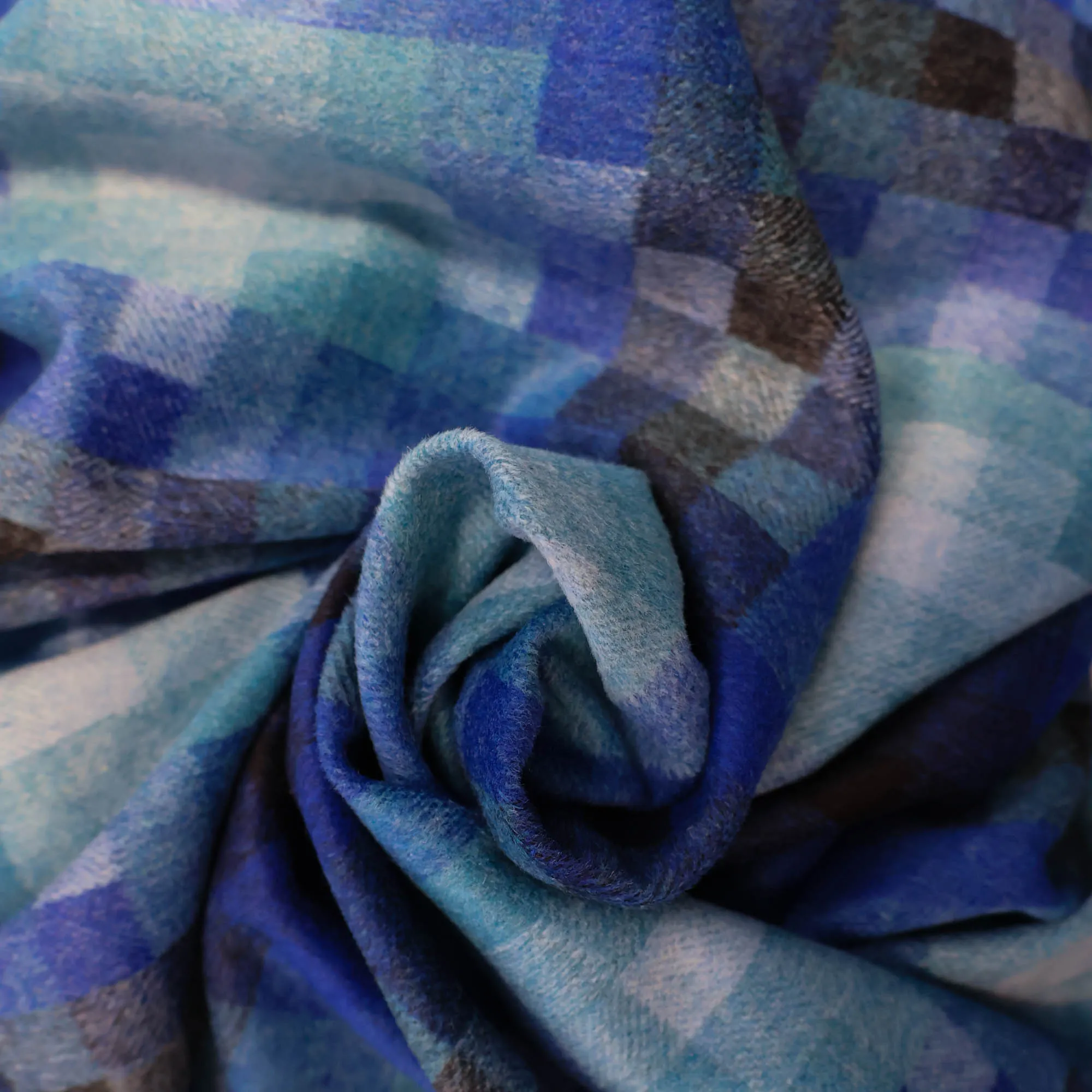 Mantelstof blauw ruit