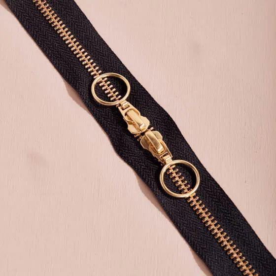 Rits met dubbele schuiver - 40 cm - gold - black - Atelier Brunette