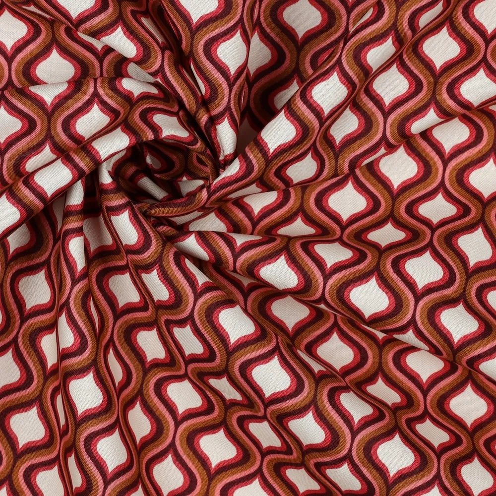Poplin katoen ecru met geometrische figuren