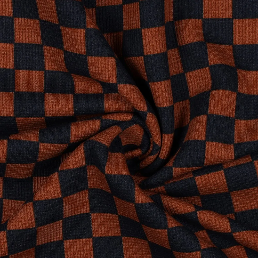 Katoen wafelstof ruitjes bruin met zwart