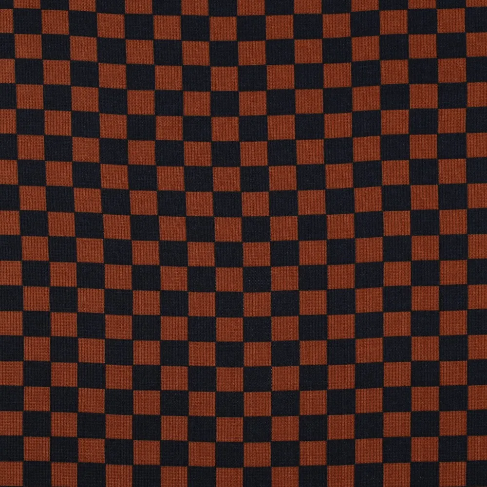 Katoen wafelstof ruitjes bruin met zwart