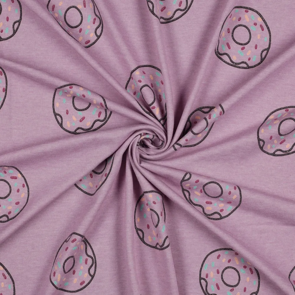 Katoen tricot melange met glitterdonuts