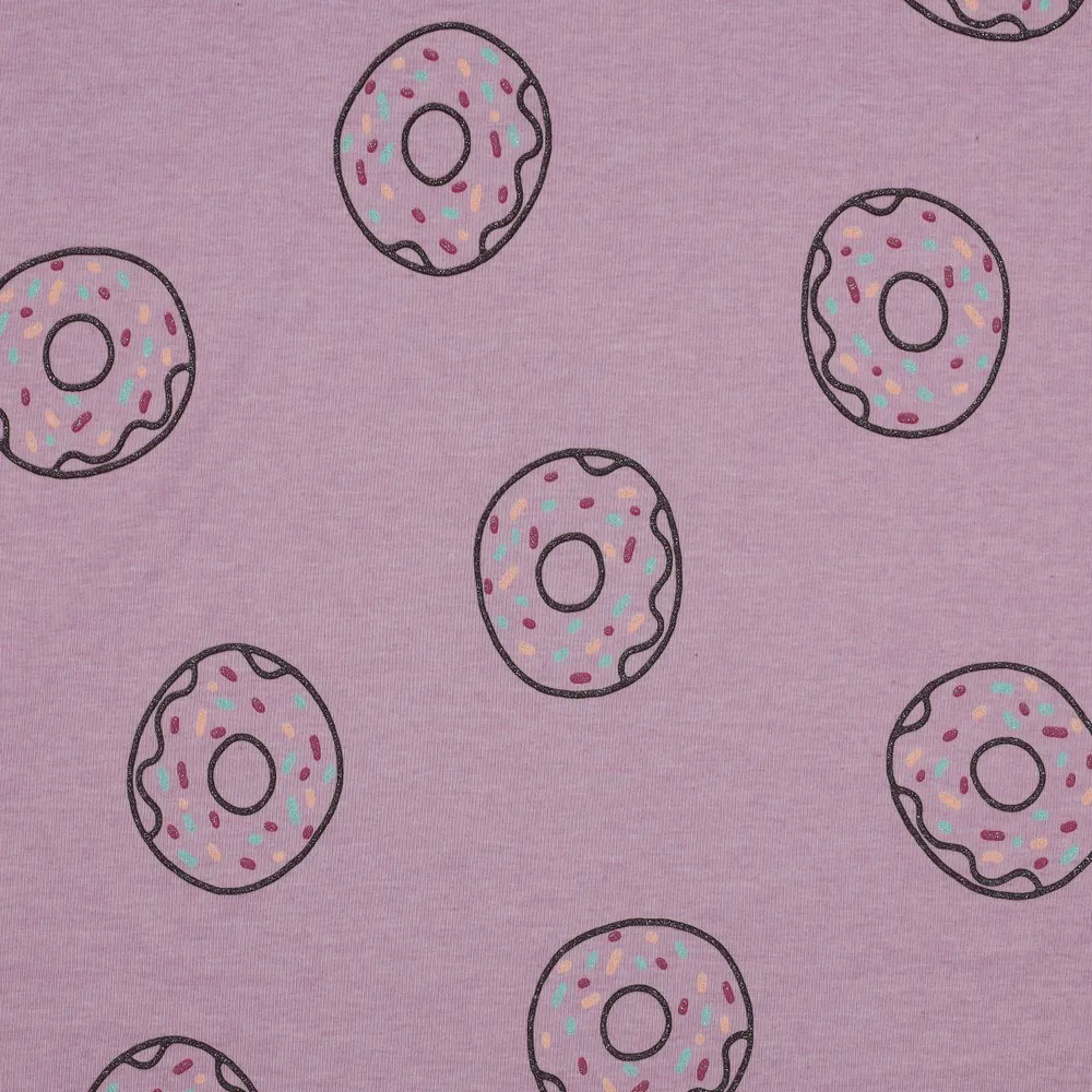 Katoen tricot melange roos met glitterdonuts