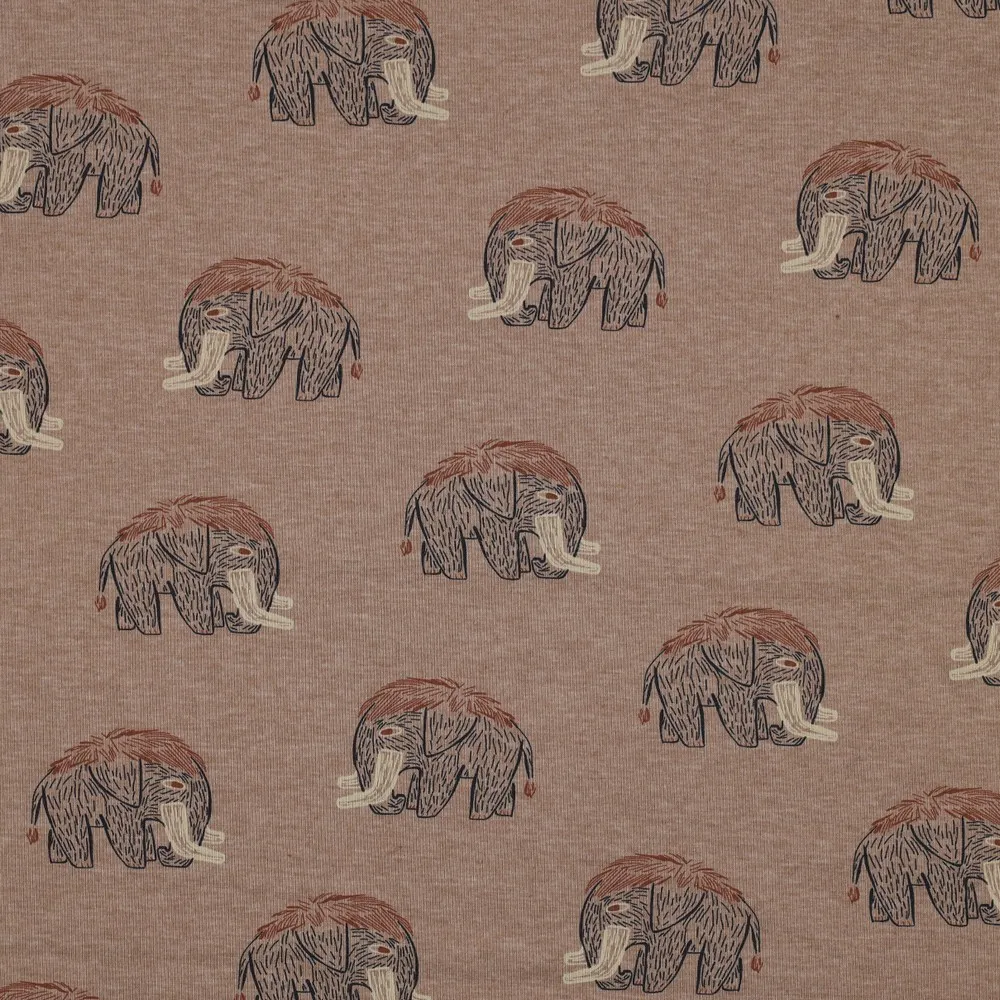 Katoen tricot bruin met mammoeten