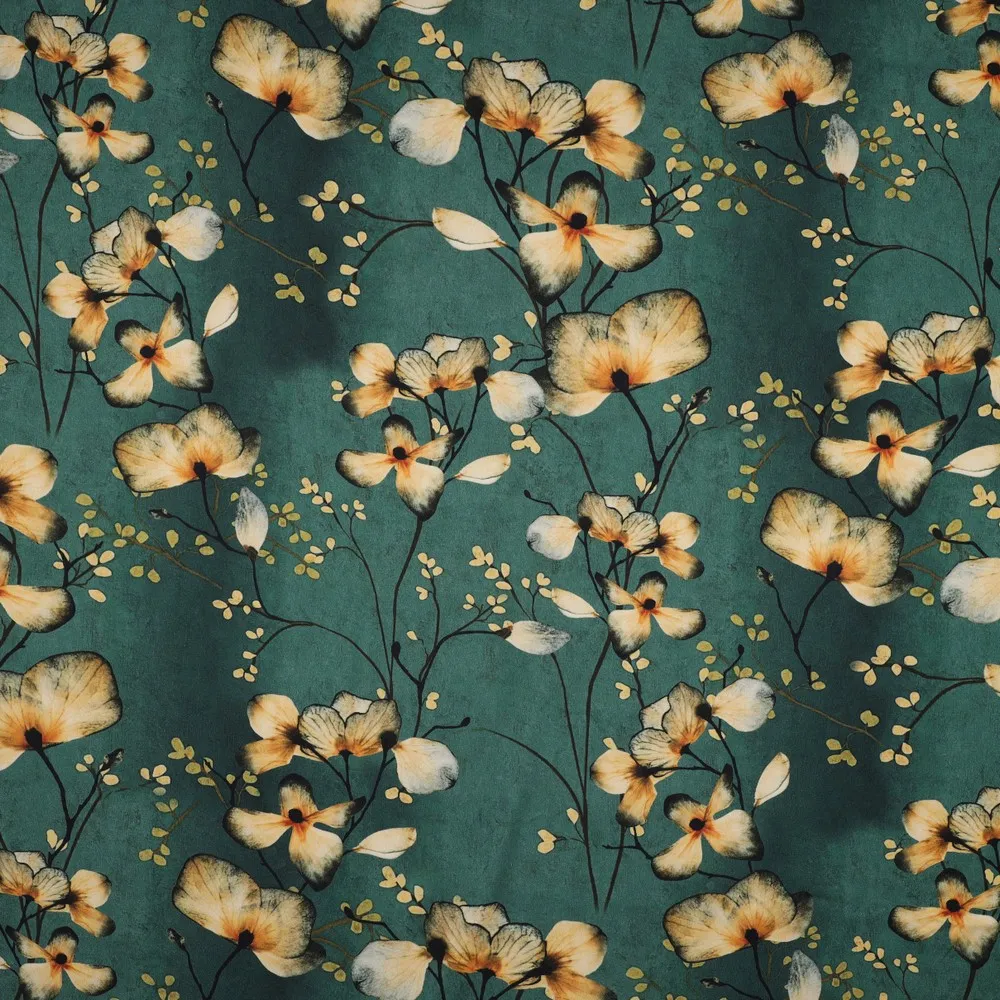 Viscose elastisch groen met naturelkleurige bloemen