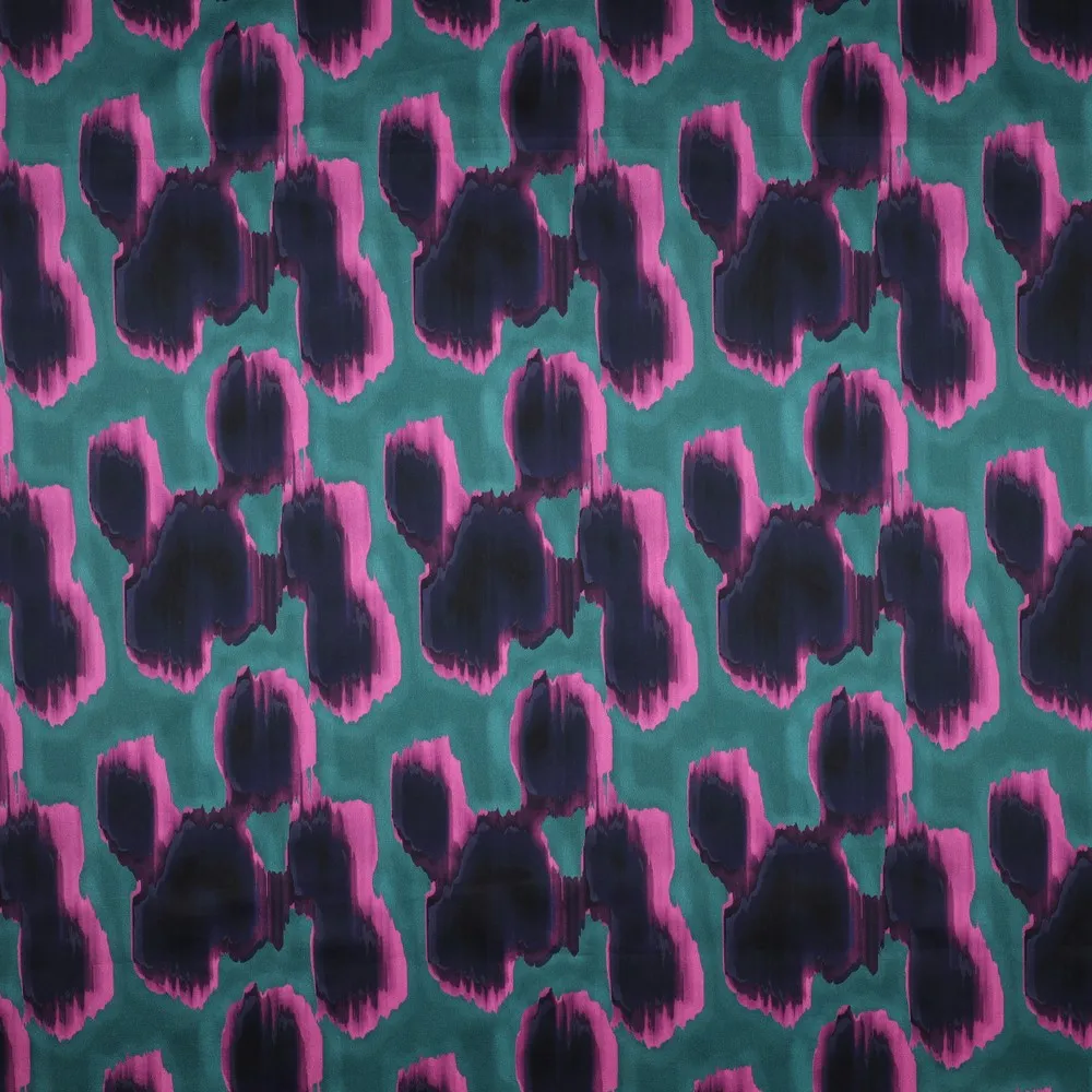 Katoen satin groen met abstract motief - Poppy