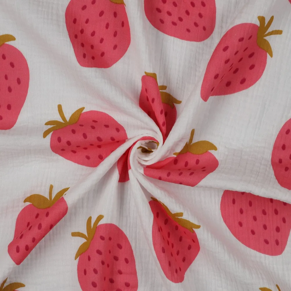 Tetra katoen wit met roze aardbeien - Poppy