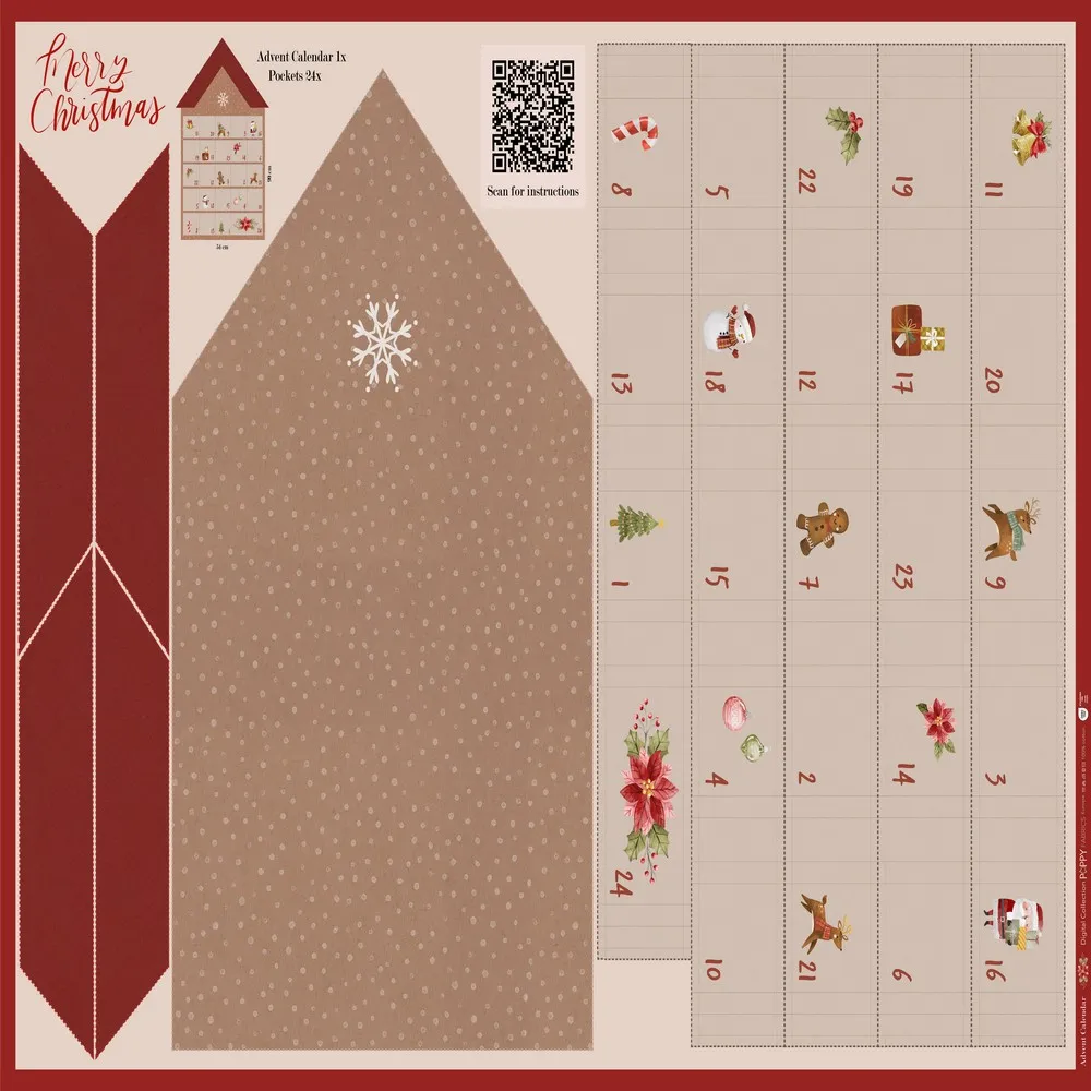 Katoen paneel advent kalender - Poppy