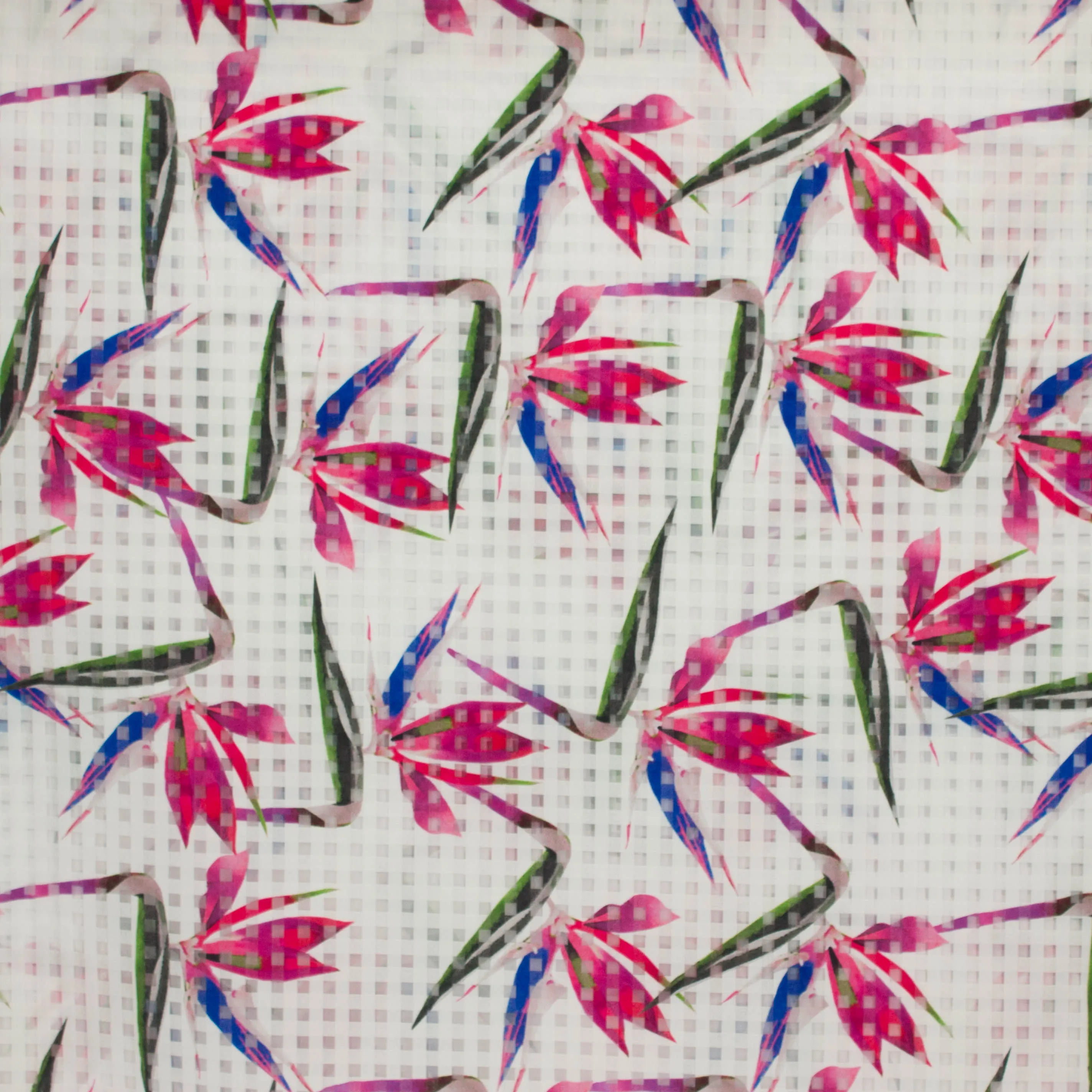 Voile geruit wit met bloemen - Lorré