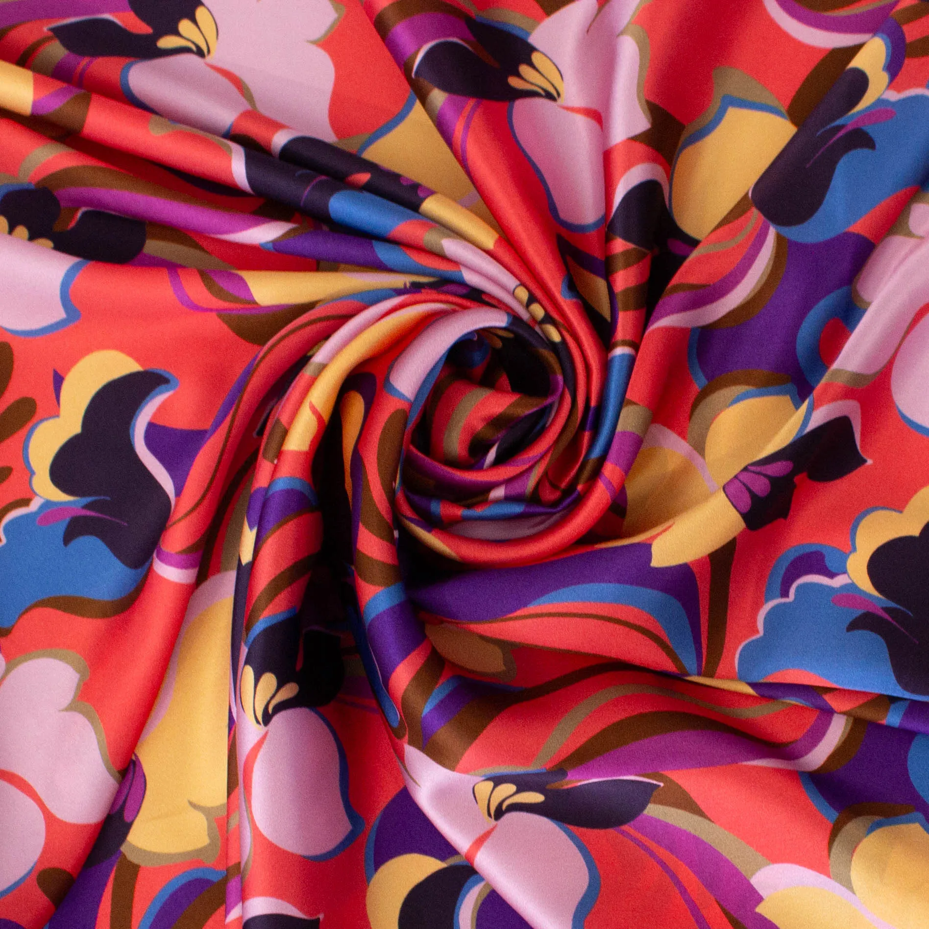 Zijde rood met sierlijke bloemen print - Lorré