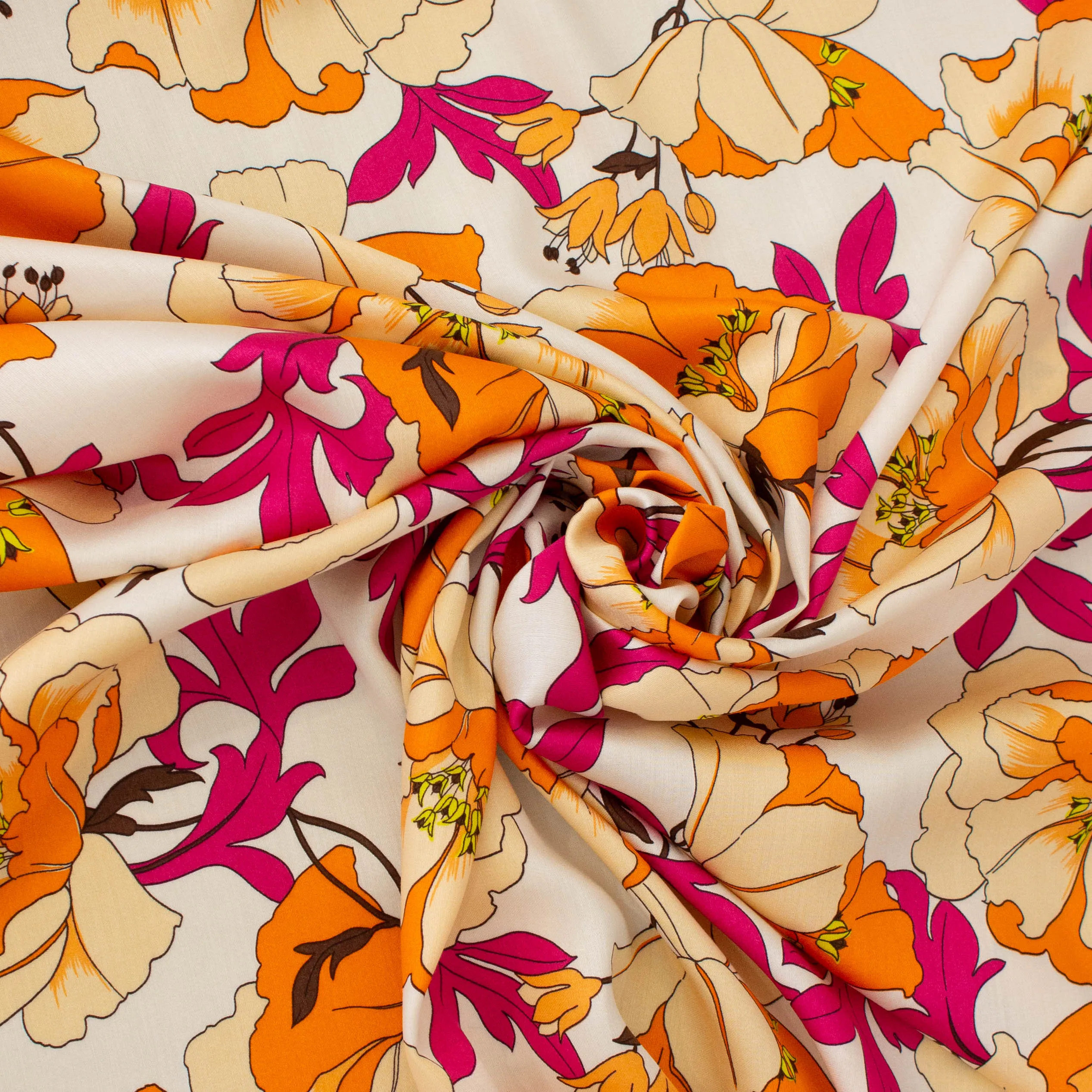 Viscose wit met oranje bloemen - Lorré