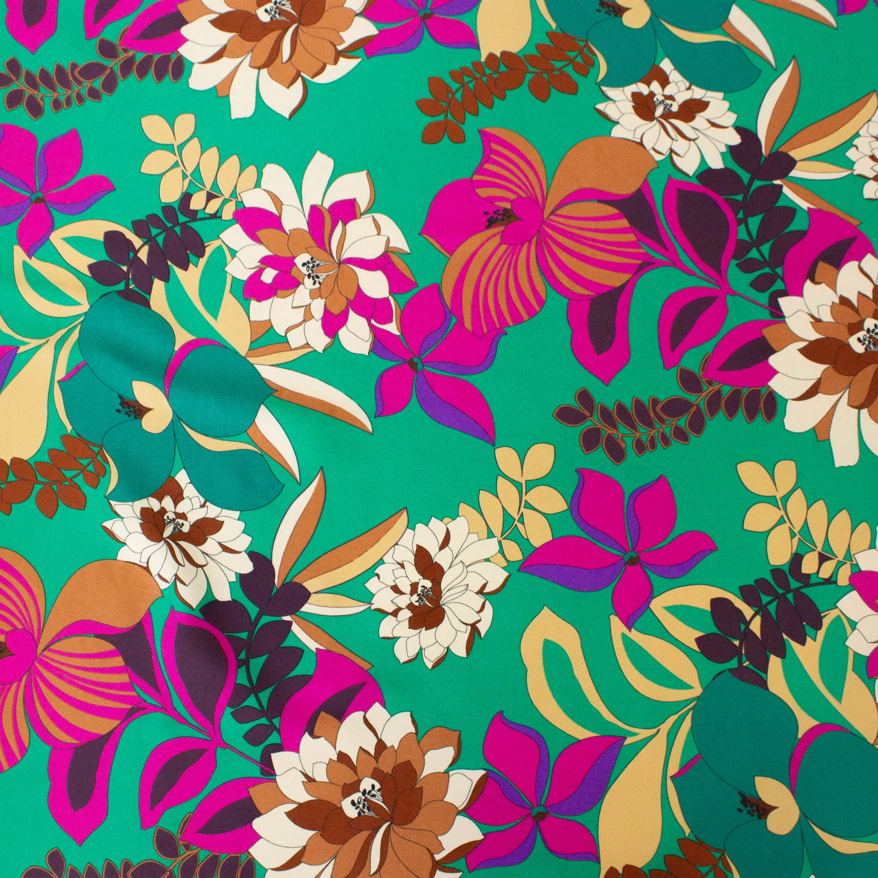 Polyester groen met bloemen - Lorré