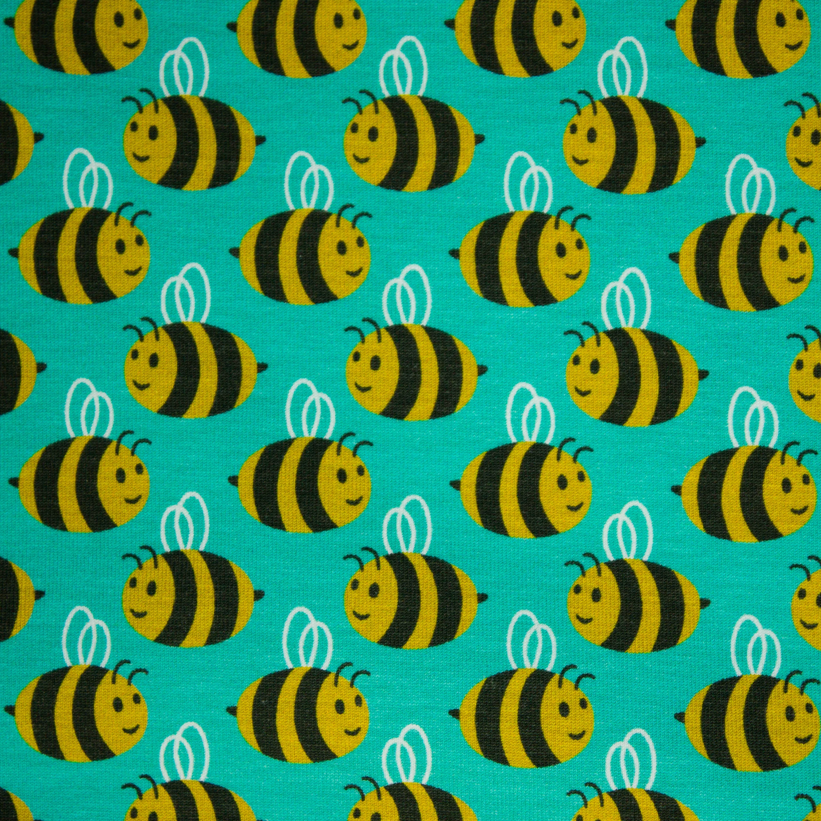 Katoentricot turquoise met bijen - Animal Minis by Käselotti