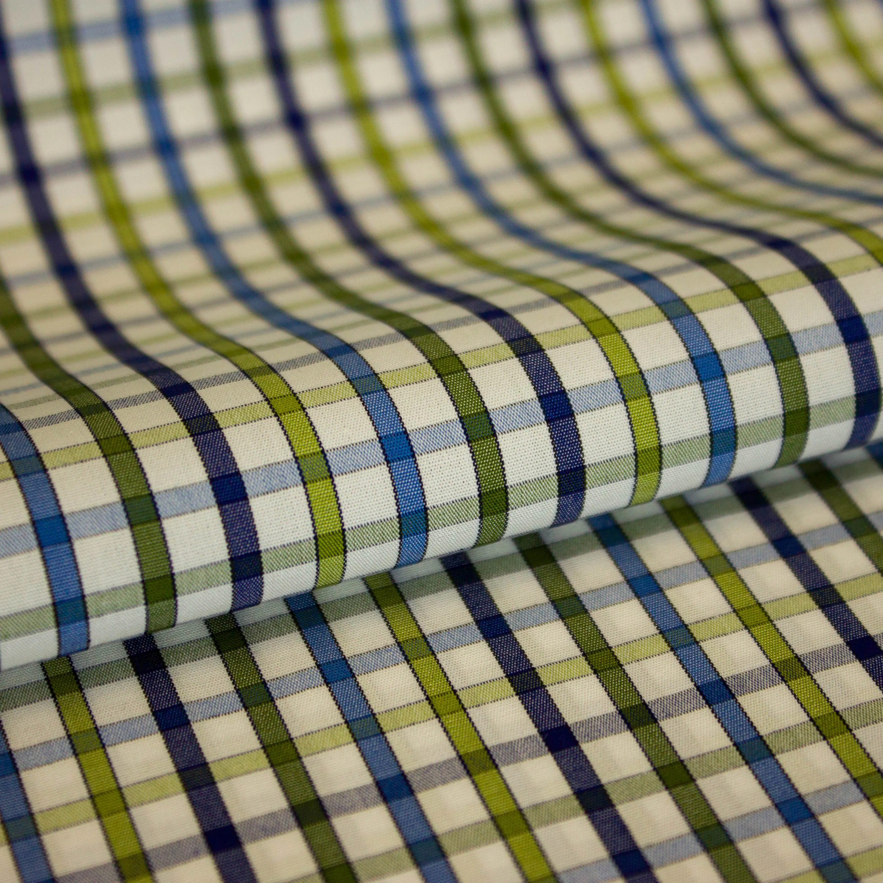 Katoen geruit wit / groen / blauw